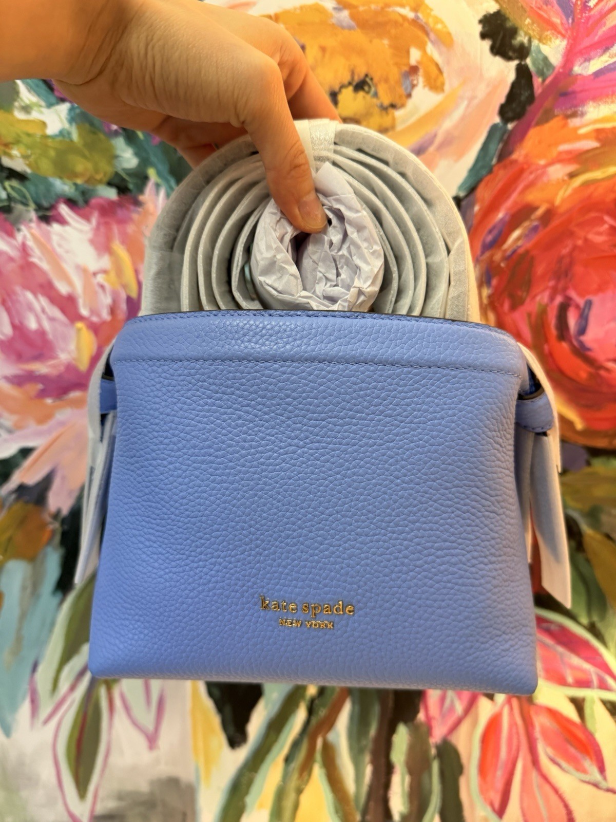 ??kate spade boutique bag Knott MINI Crossbody Tote Genie Blue Multi KG103 NWT