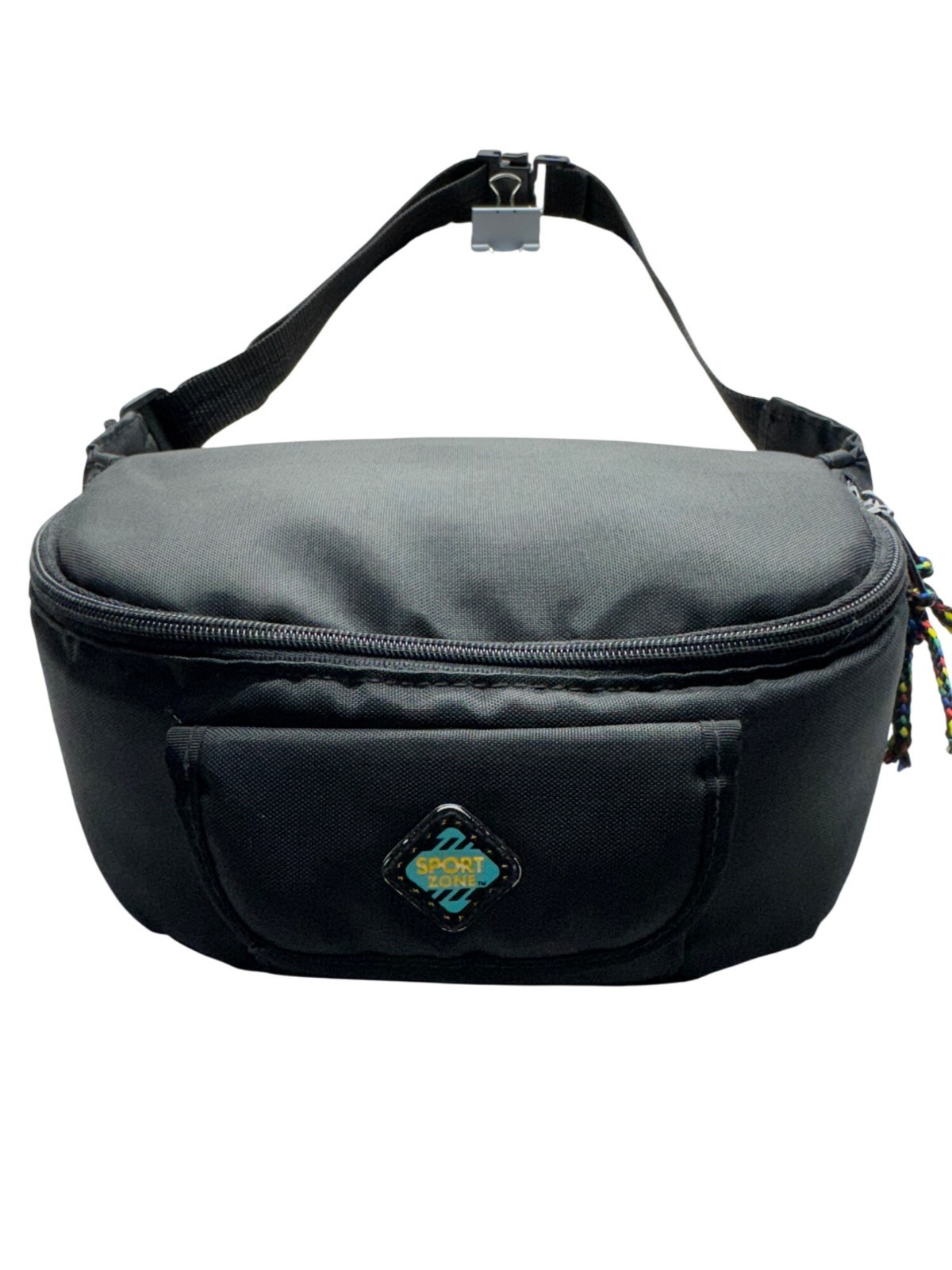 Black Sport Zone Adjustable Waist Bag With Multiple Pockets & Clip Closure #9392