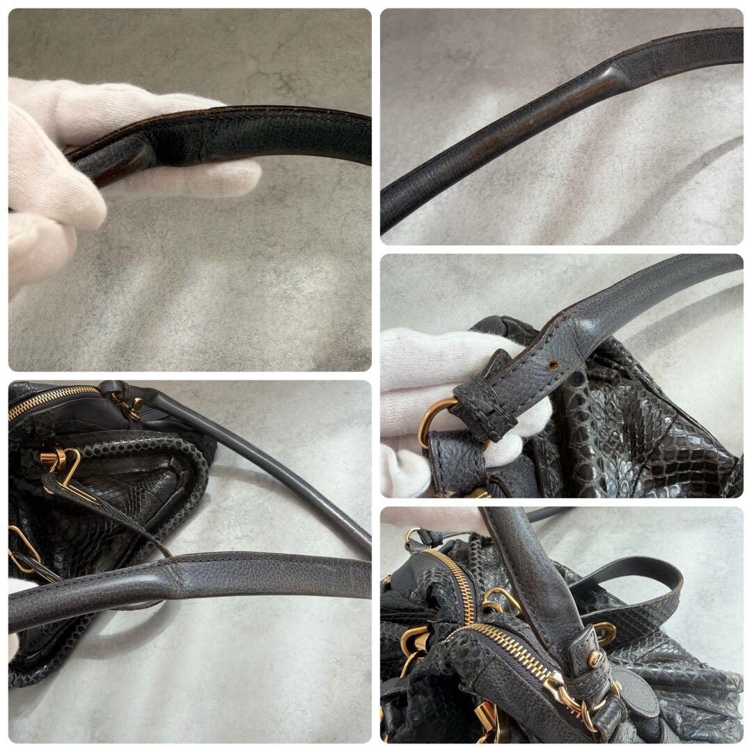 Chloe Paraty Python Leather Black Shoulder Bag Gold Hardware 35cm 100cm Strap