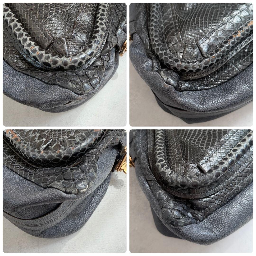 Chloe Paraty Python Leather Black Shoulder Bag Gold Hardware 35cm 100cm Strap