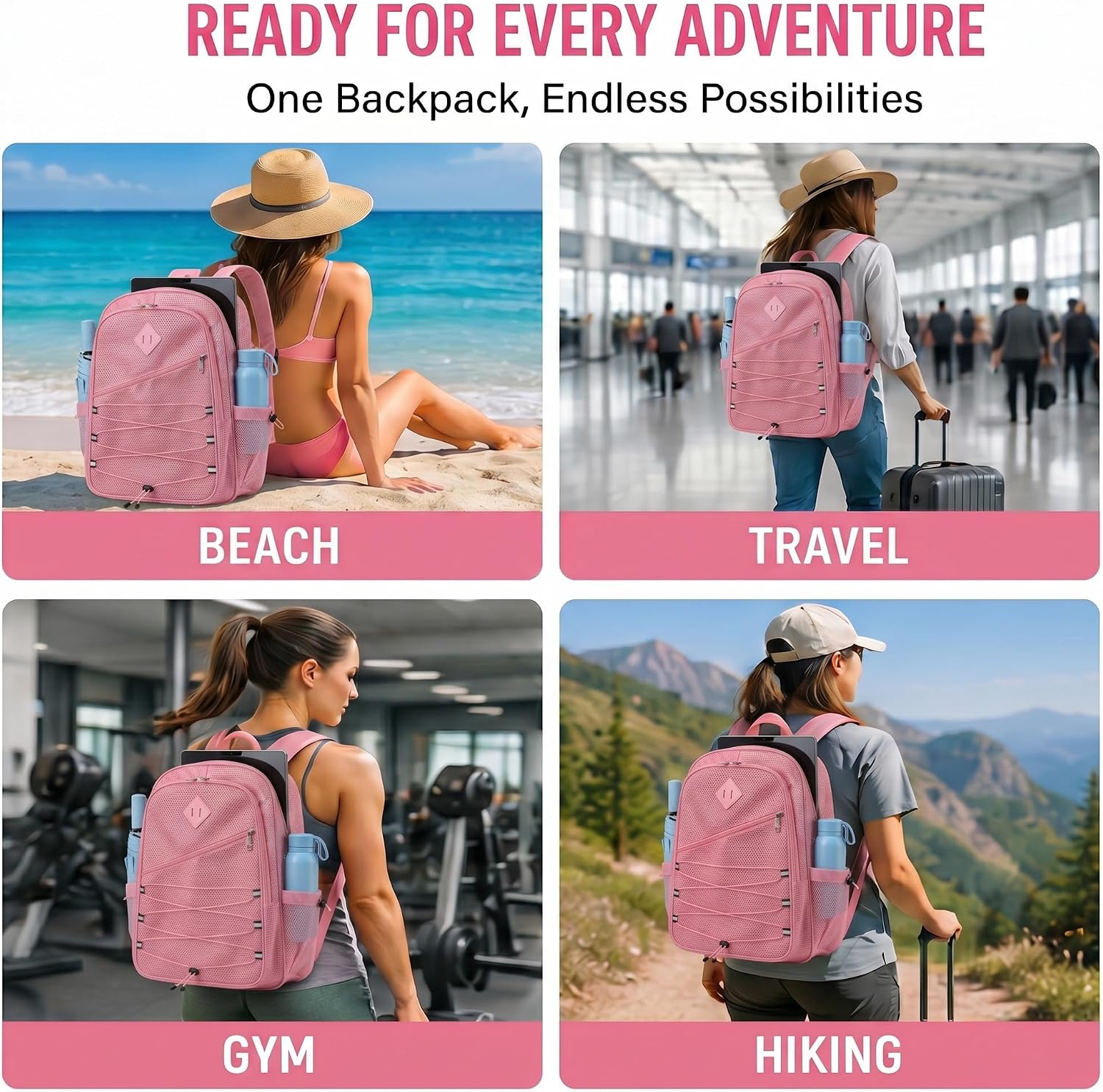 Mesh Backpack for Women,Lightweight Breathable Casual Daypackwith Multiple Pocke