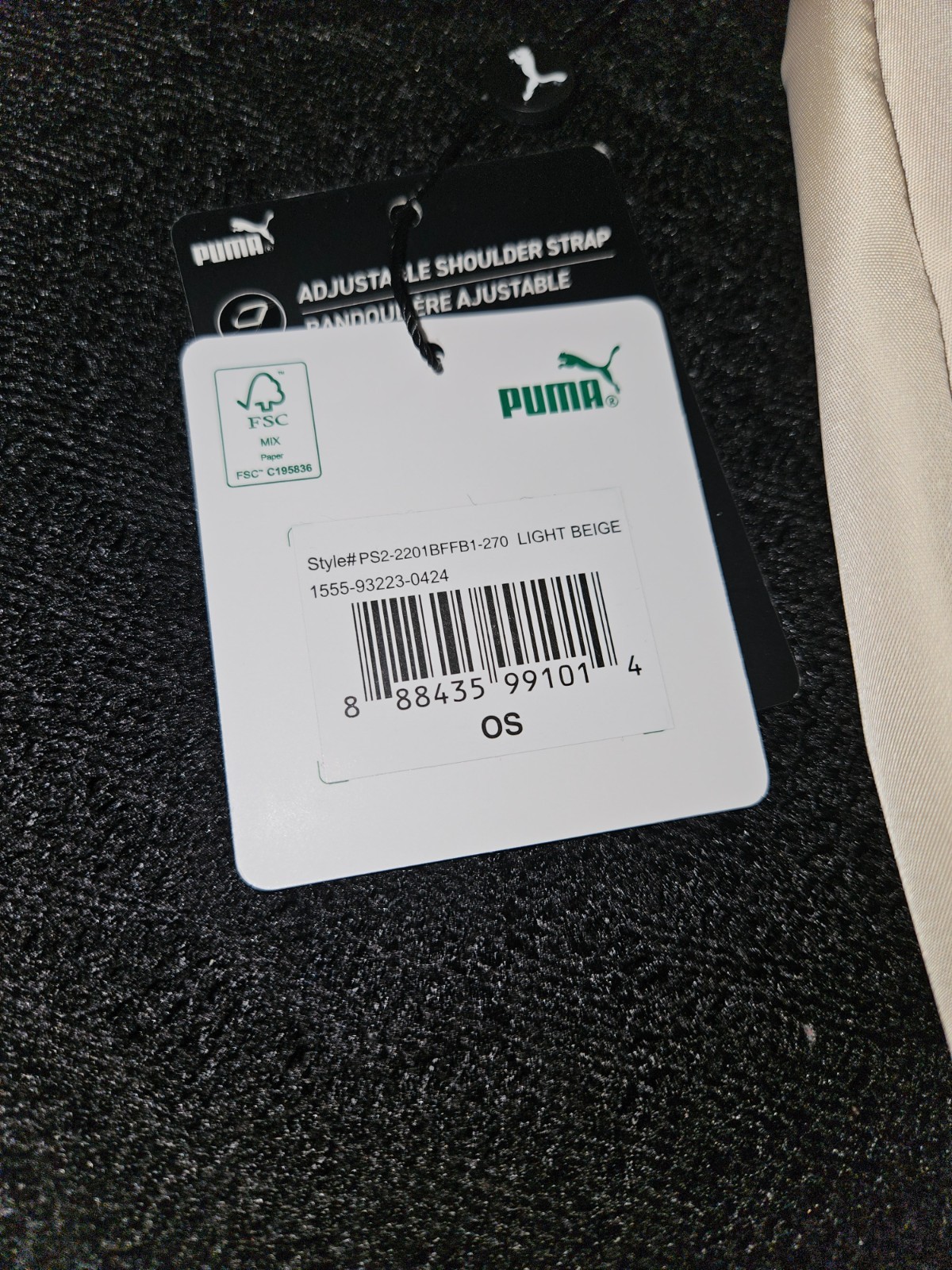 NWT Puma Myriad Sling Bag in Light Beige – Adjustable Shoulder Strap – Pockets