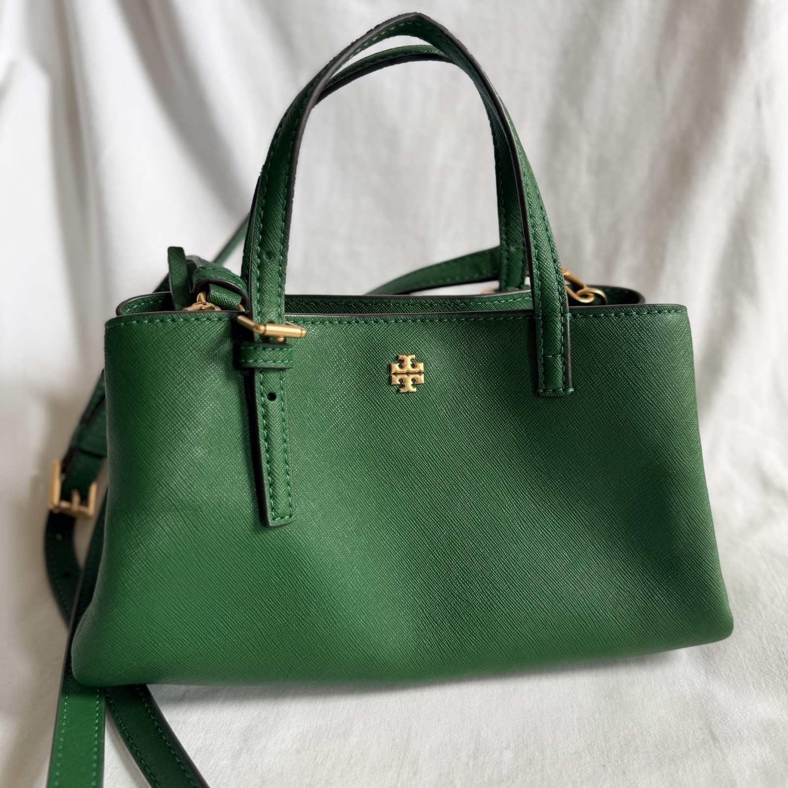 ❇️ Tory Burch Emerson Green 3-Compartment Mini Crossbody Saffiano Leather Tote