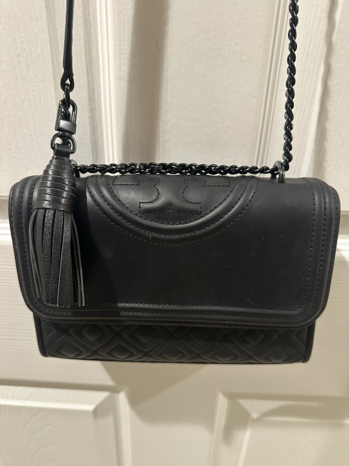 Tory Burch Fleming Matte Small Convertible Black Shoulder Bag, Pre-owned