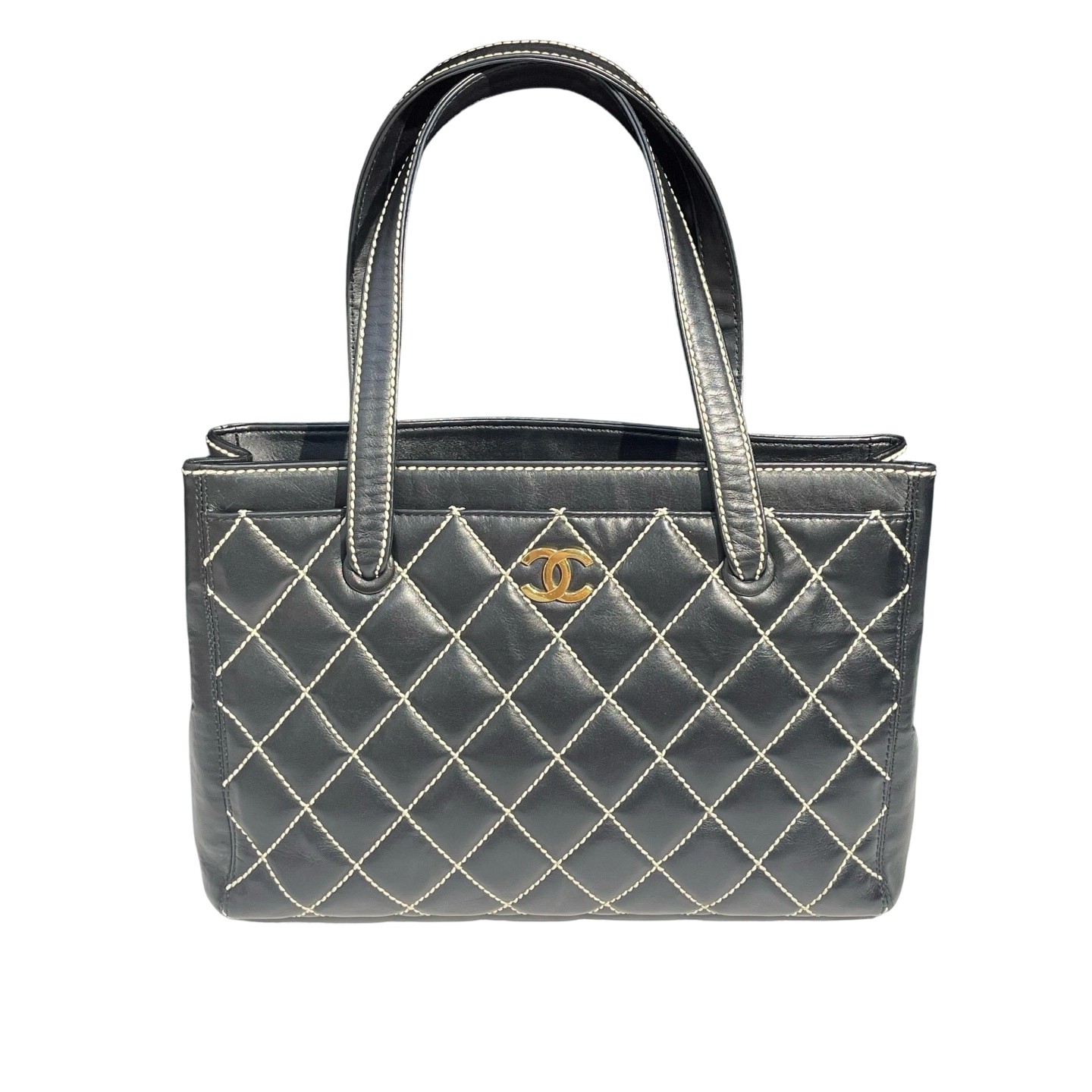 Chanel Exterior Stitch Calfskin Black Large Shopping Tote Bag