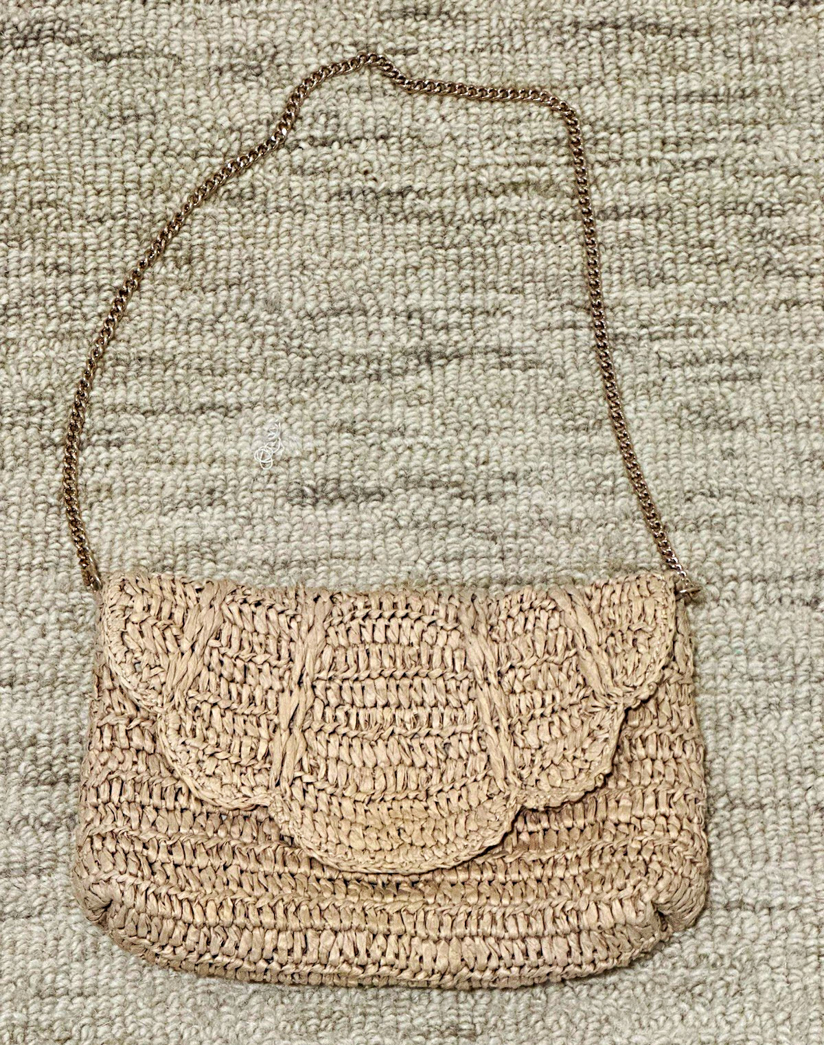 J.CREW Women’s Beige Woven Shoulder Bag Scalloped Flap Magnetic Closure