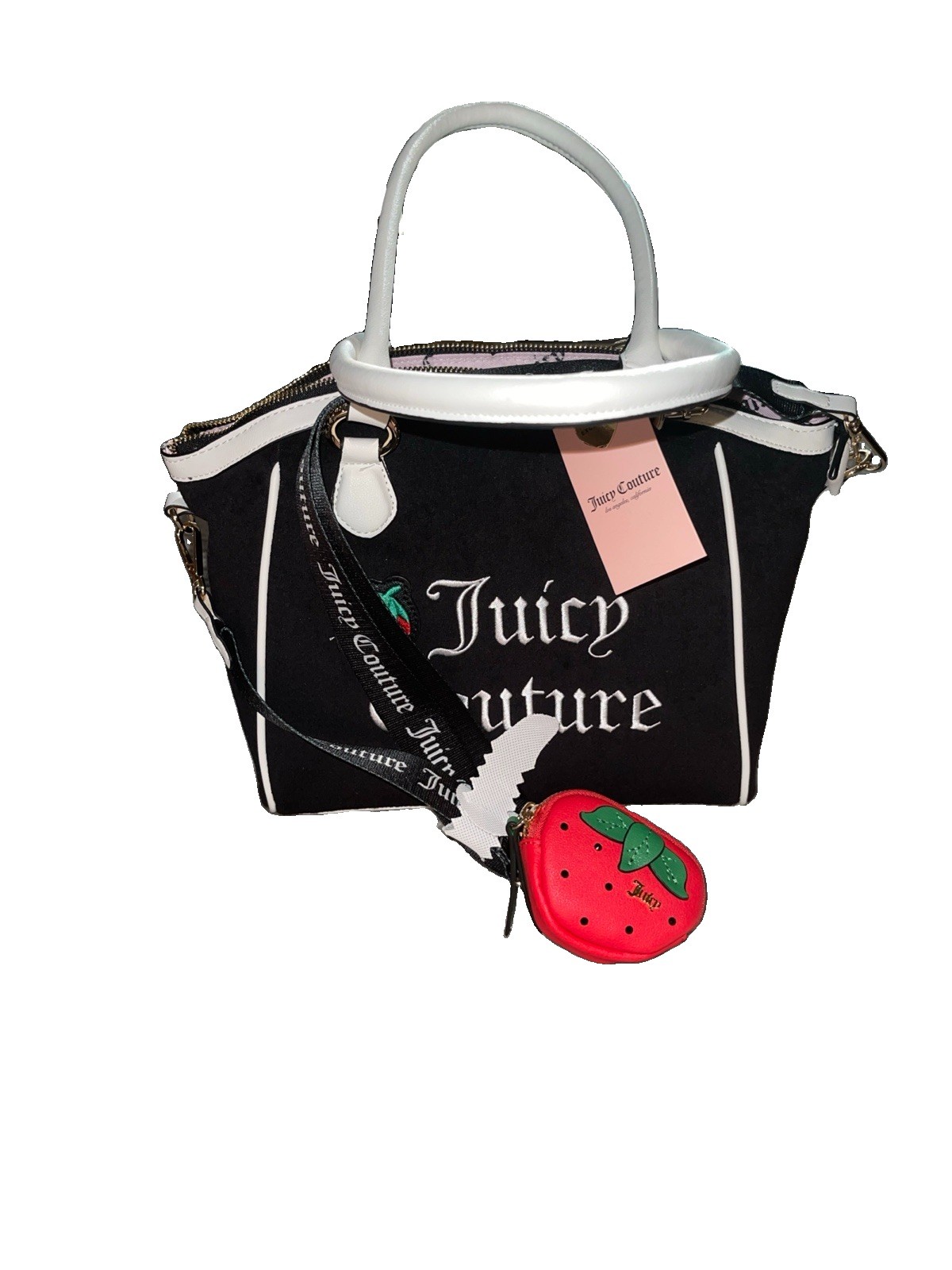 Juicy Couture Sweet N Juicy Apple Tote Strawberry Coin Purse Zip Black White NWT