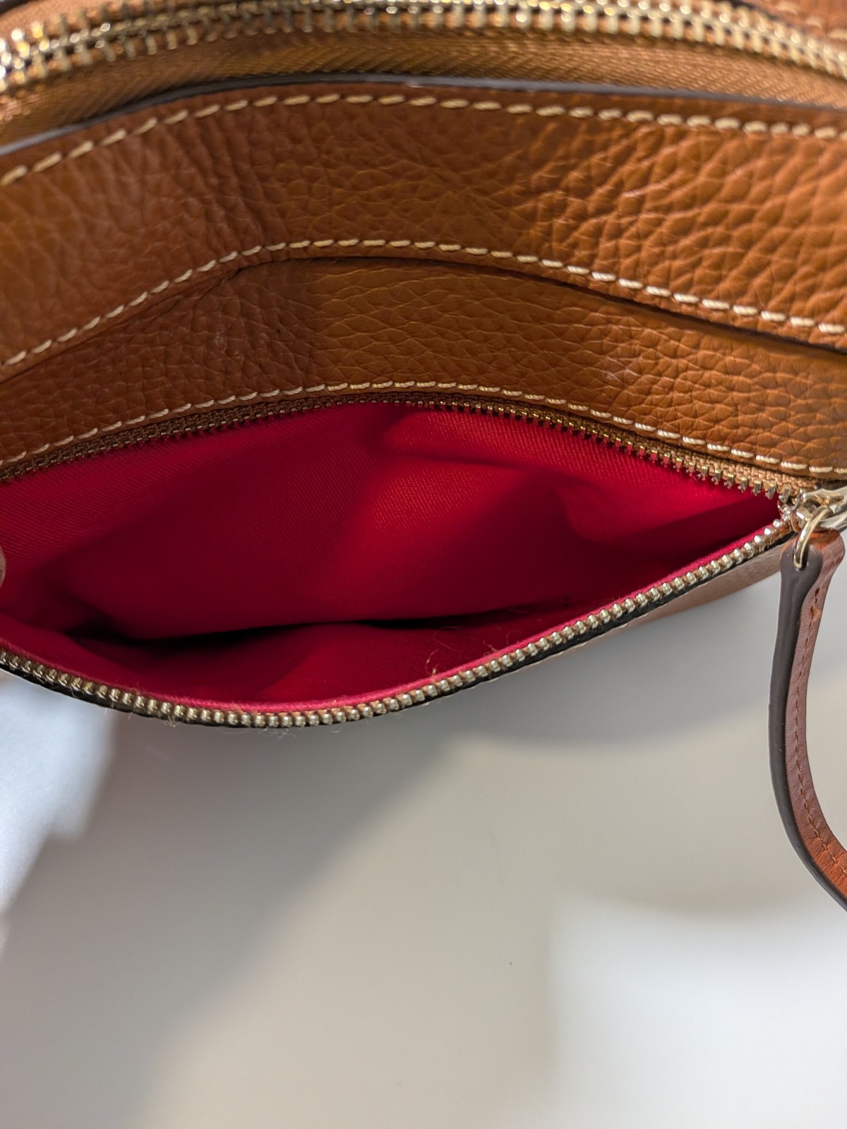 Dooney & Bourke Pebble Grain Camera Zip Crossbody Bag Caramel Brown Leather