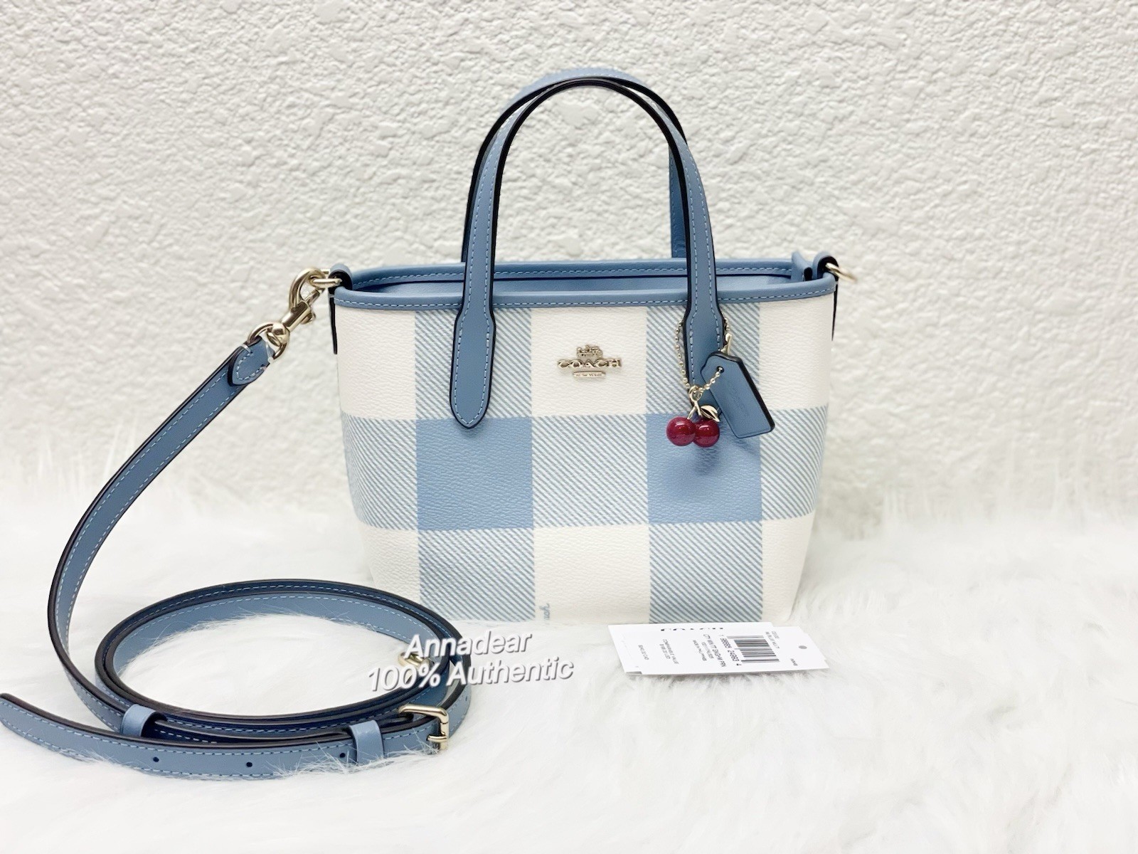 Coach CEU32 City Mini Tote Bag With Gingham Print And Charm NWT