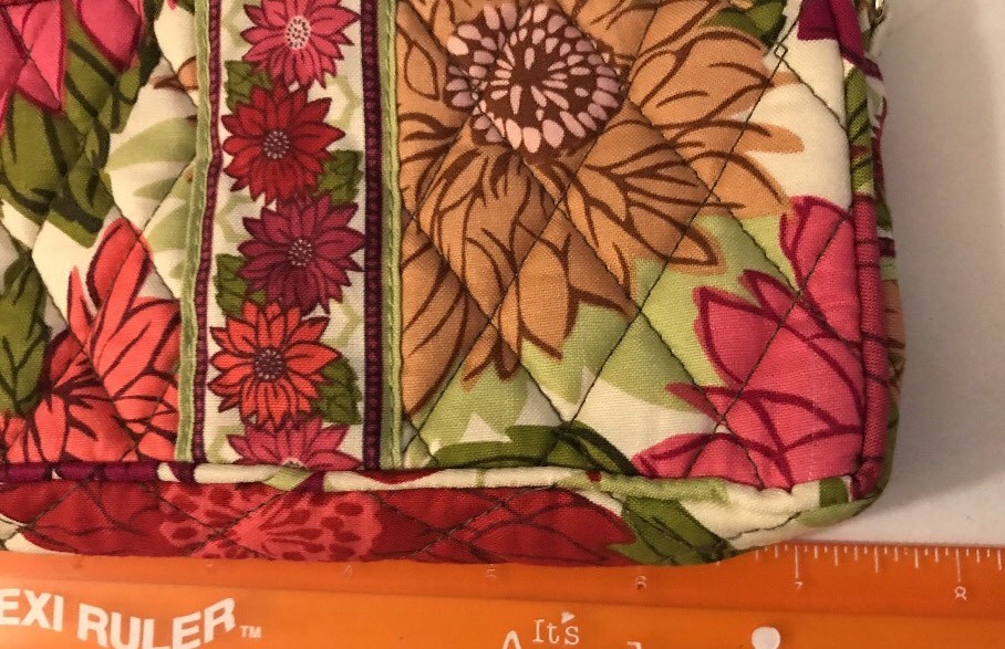 Vera Bradley Retired Hello Dahlia Floral Green Pink White Gold Wristlet