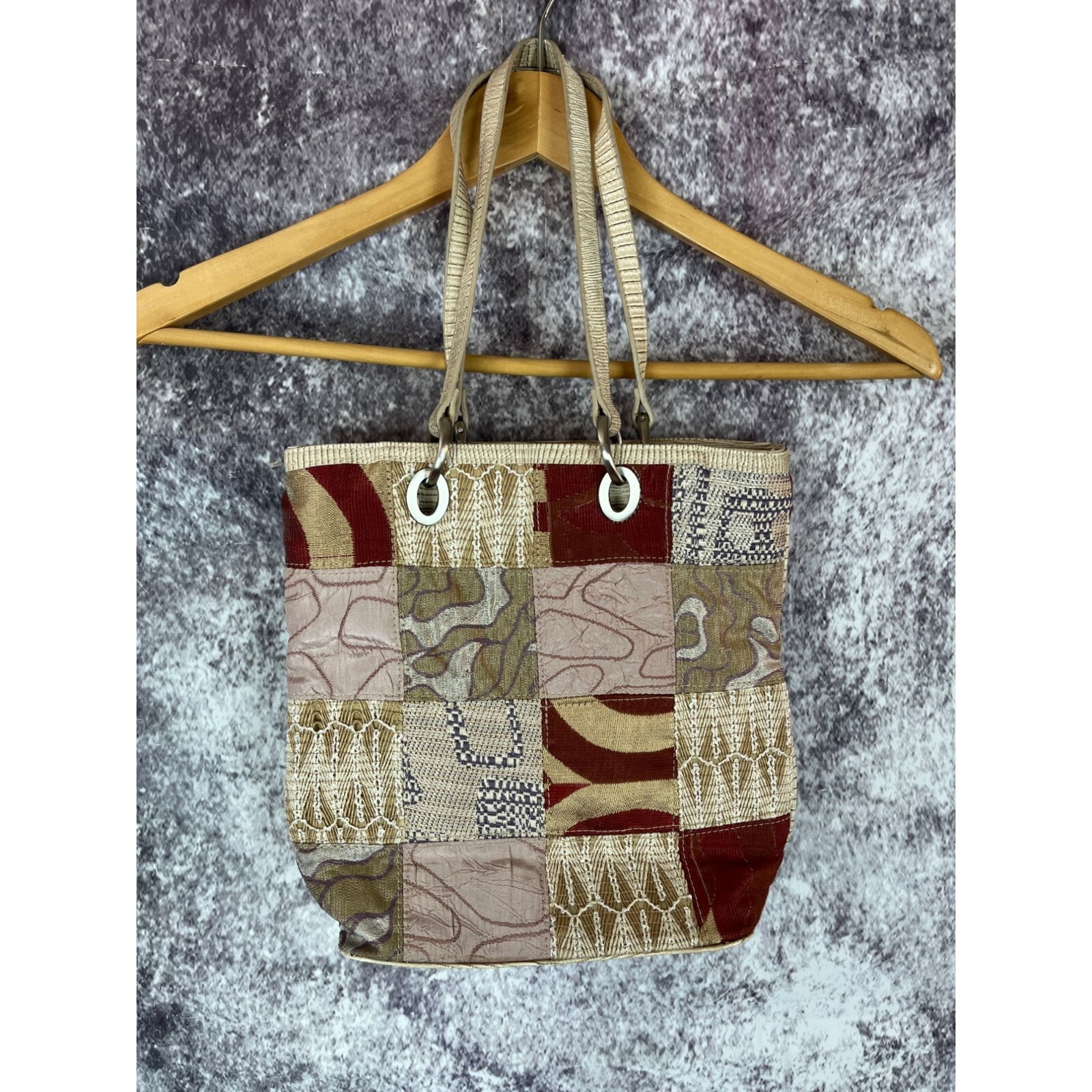 Bueno Vintage Patchwork Granny chic Cottagecore Cream Burgundy Pink Faux Croc
