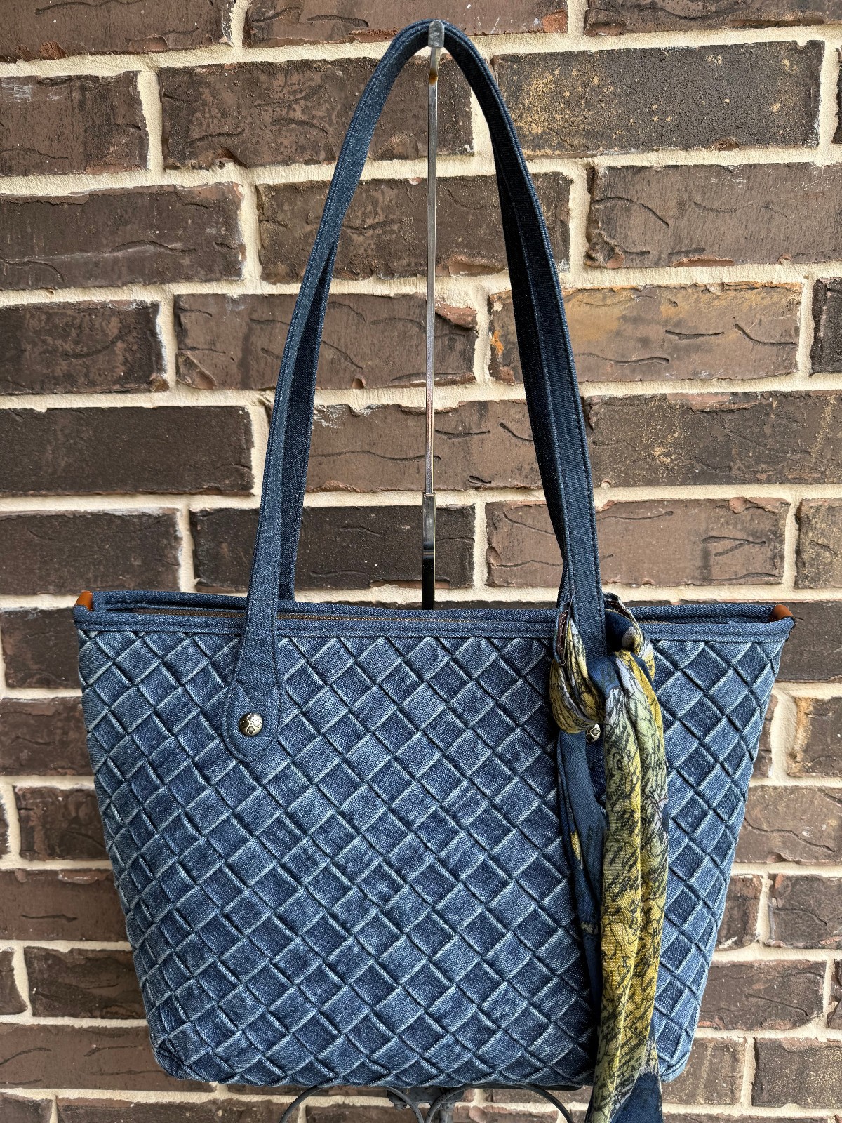 NWT Patricia Nash Viotti Washed Woven Denim Tote X-Large with Greek Map Scarf