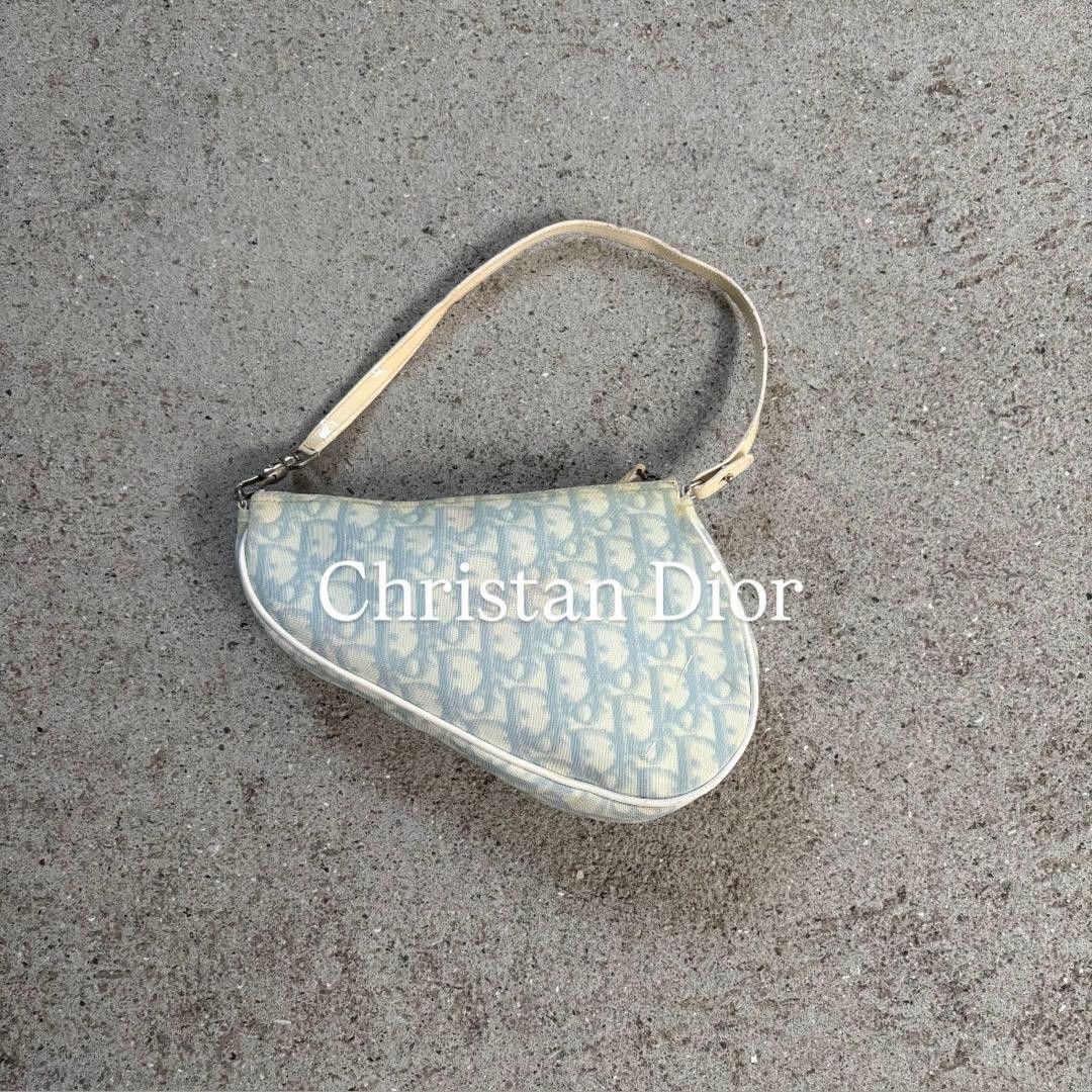 Christian Dior Trotter Saddle Bag Light Blue White Vintage Shoulder Bag Auth