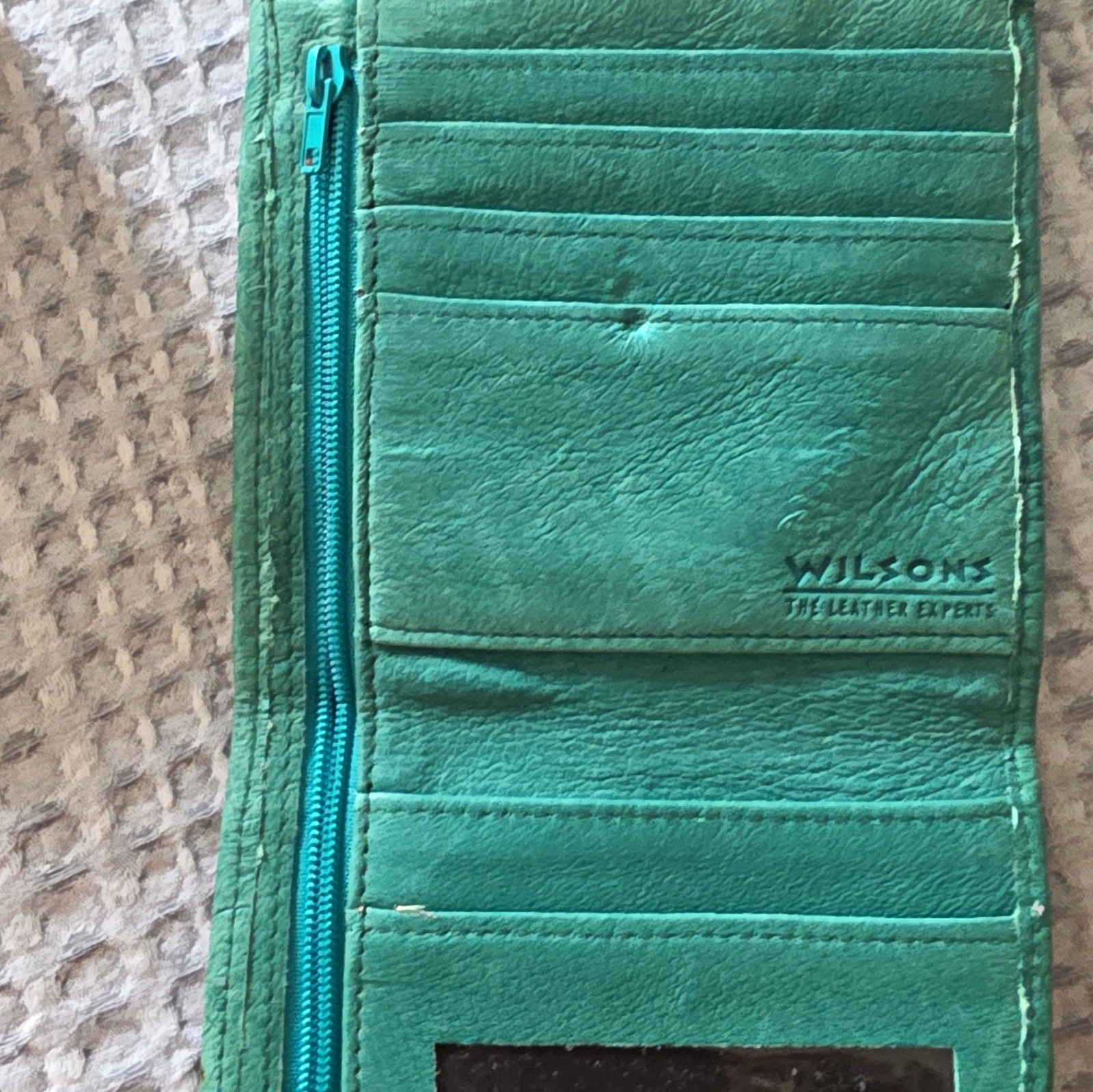 Wilsons Leather Green Embossed Zip Crossbody Bag Gold Hardware + Card Slots