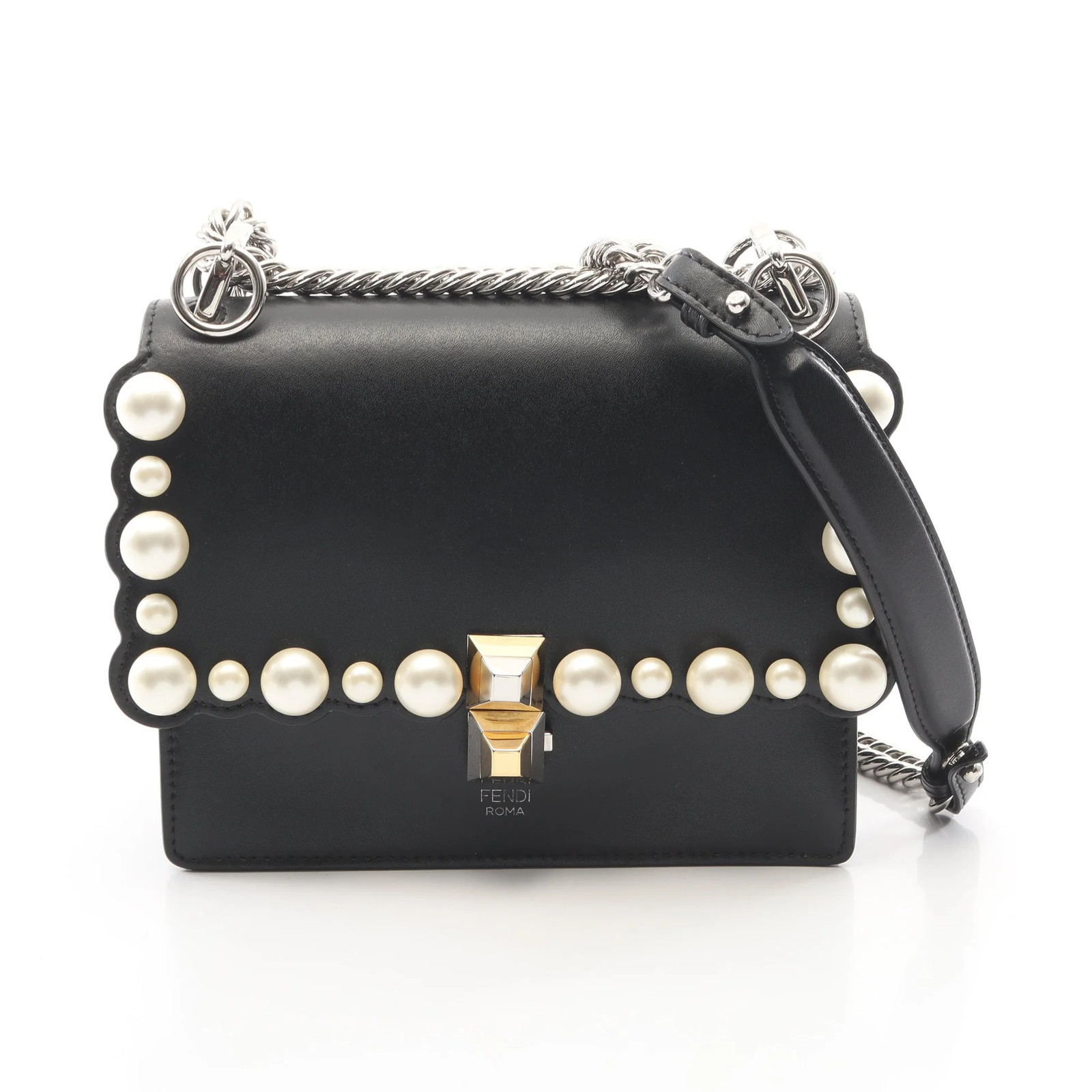 Fendi MINI KAN I Shoulder Bag Black Leather Women’s 8M0381 #RCB15878