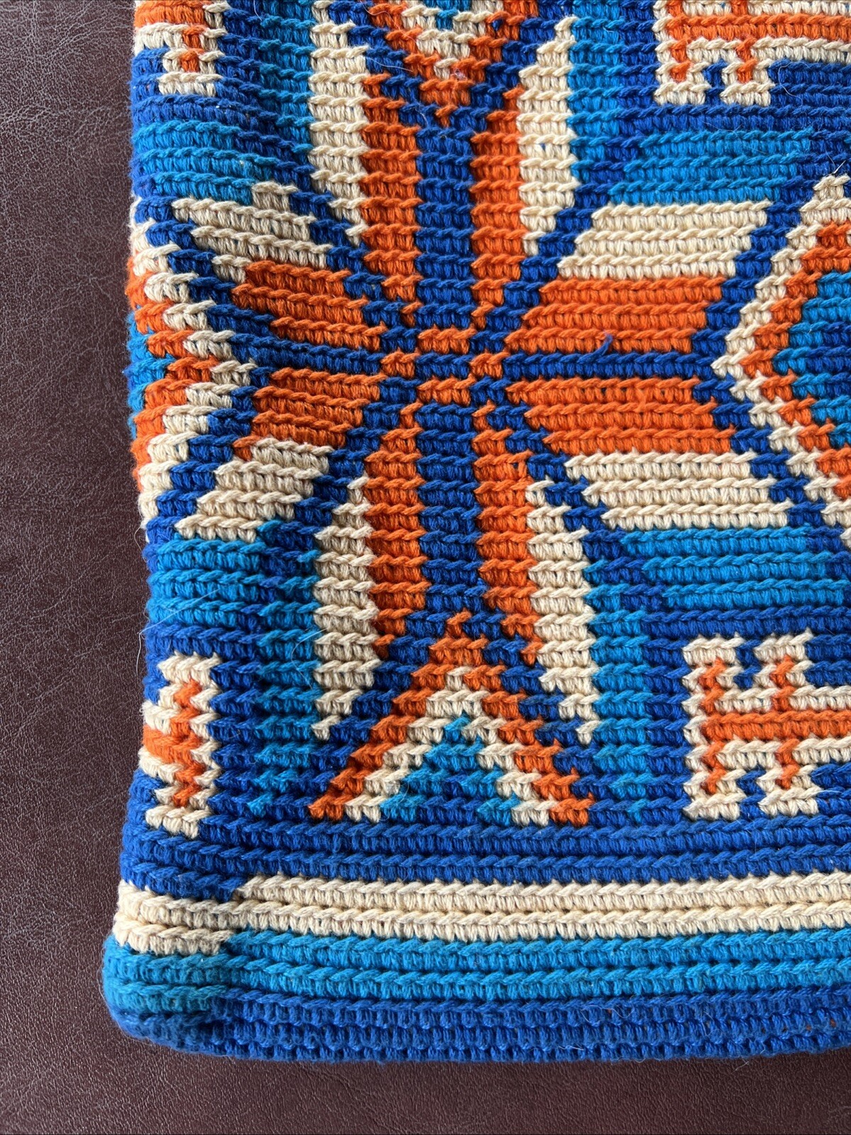 Tapestry Crochet Mochilla Bag Cotton Leather Handles Unlined