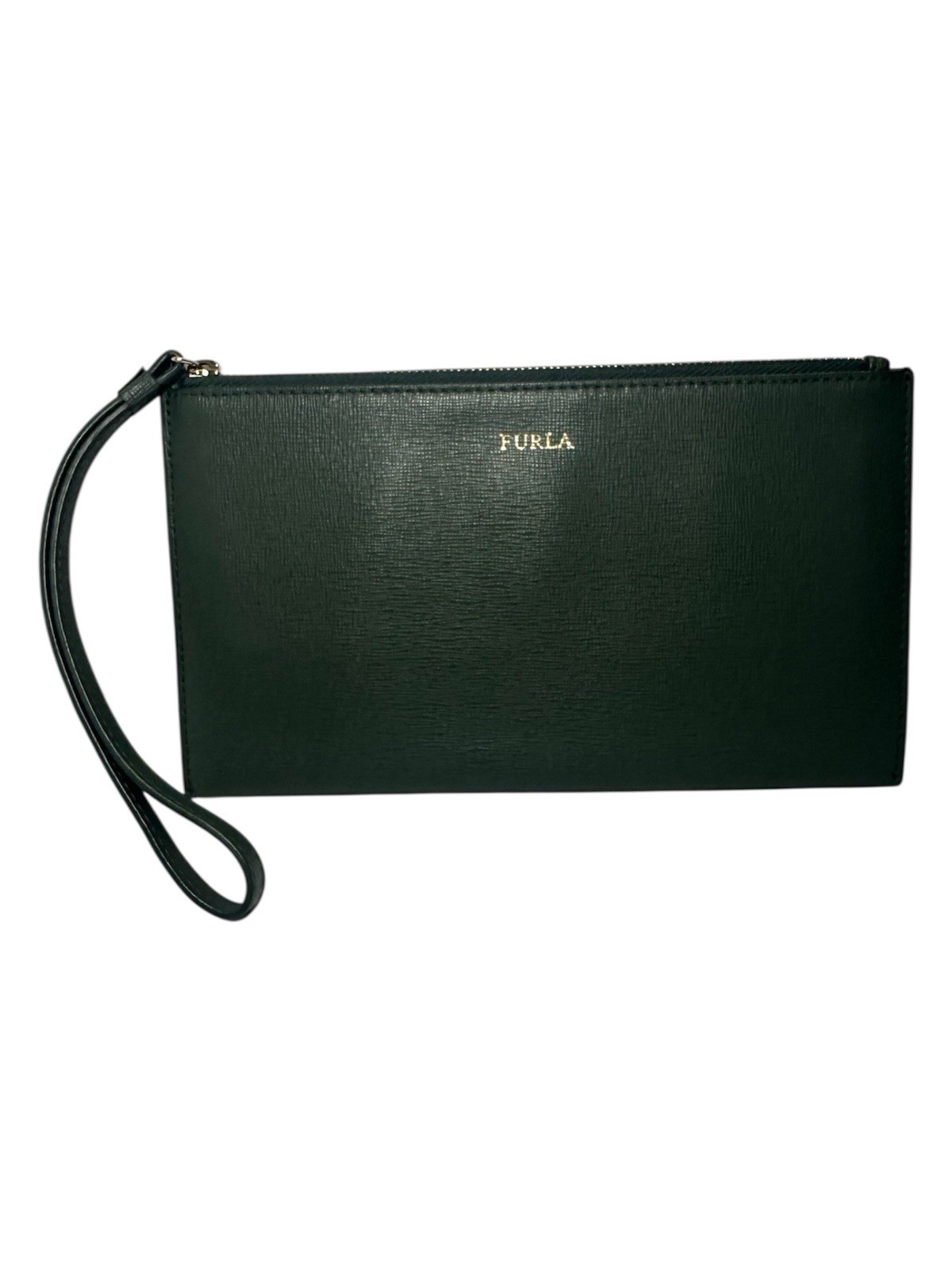 Furla EUC Deep Green Grained Italian Leather Large Wristlet