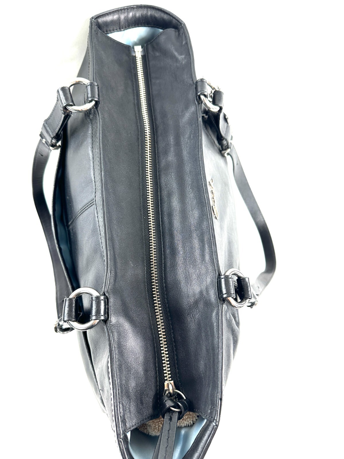 Coach Gallery F17722 Black Leather East West Carryall Shoulder Bag Side Pockets