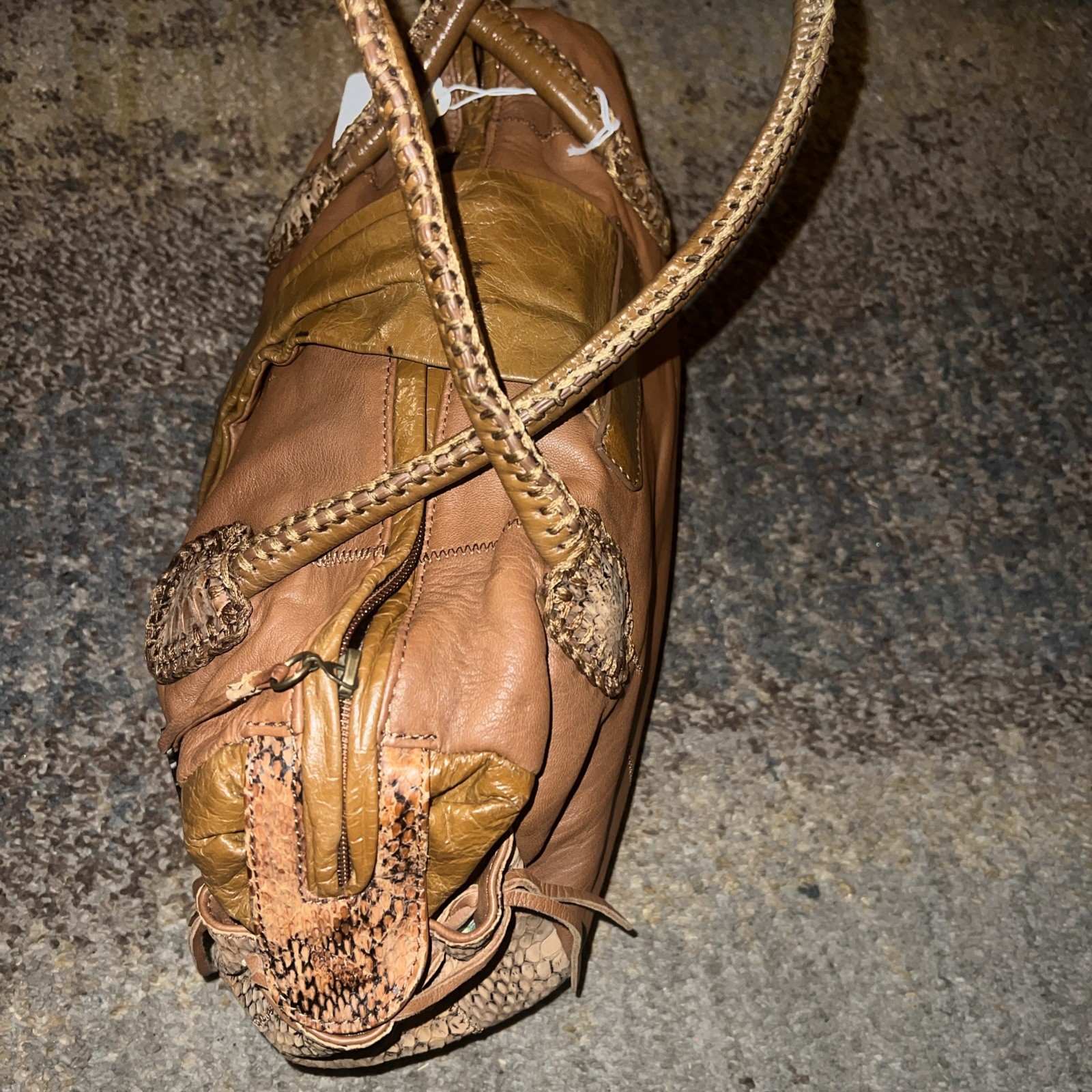 CHI By Falchi Brown Leather & Snakeskin Hobo Shoulder Bag Purse Handbag Tote NEW