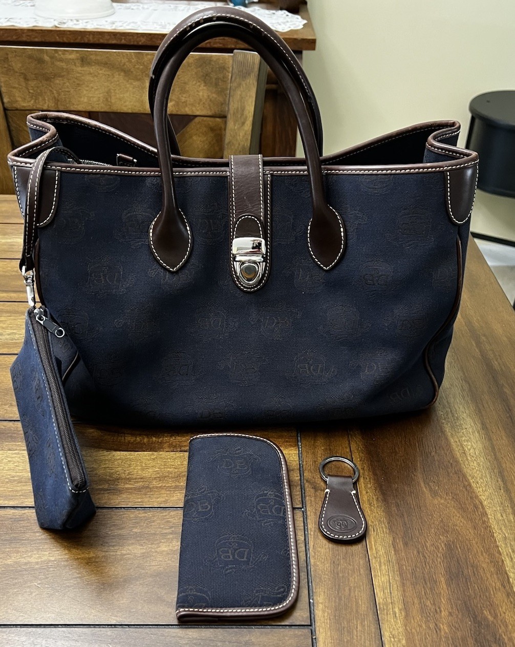 Dooney & Bourke Double Handled Logo Printed Medium Tote -Blue & Accessories