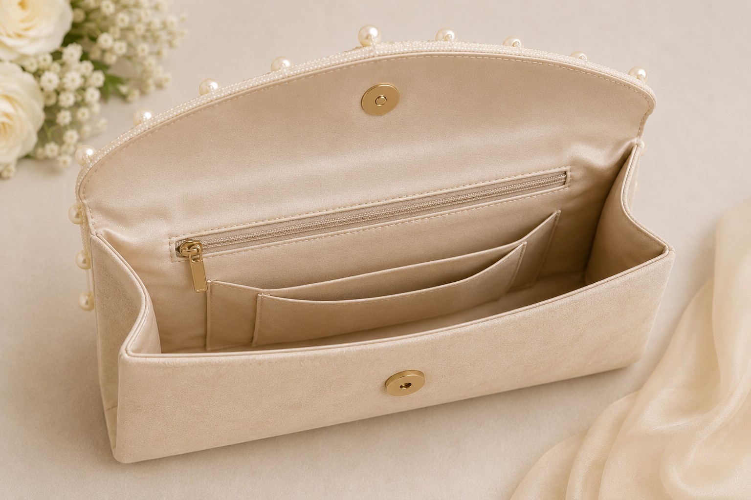 Luxury Pearl Embellished Clutch Bag Women’s Ivory Wedding Evening Party Handbag