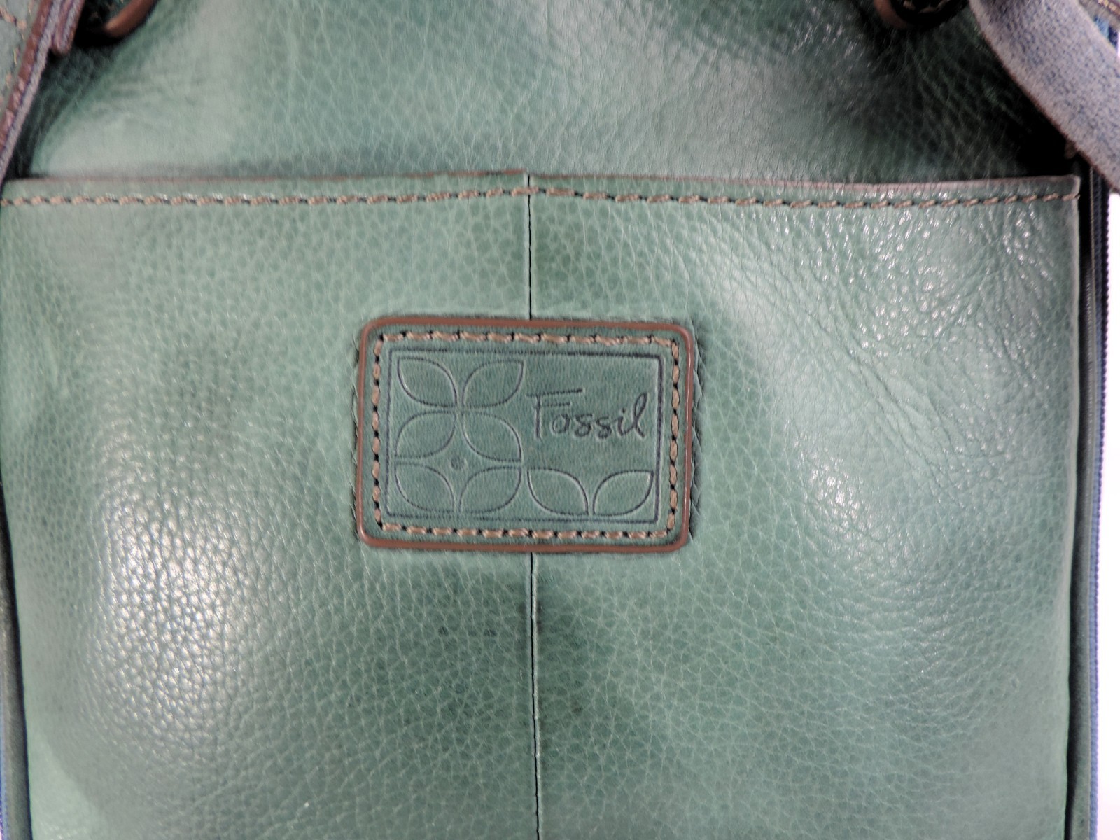 FOSSIL Crossbody Organizer Bag Purse Teal Green Zip Around Multi Compartment Y2K