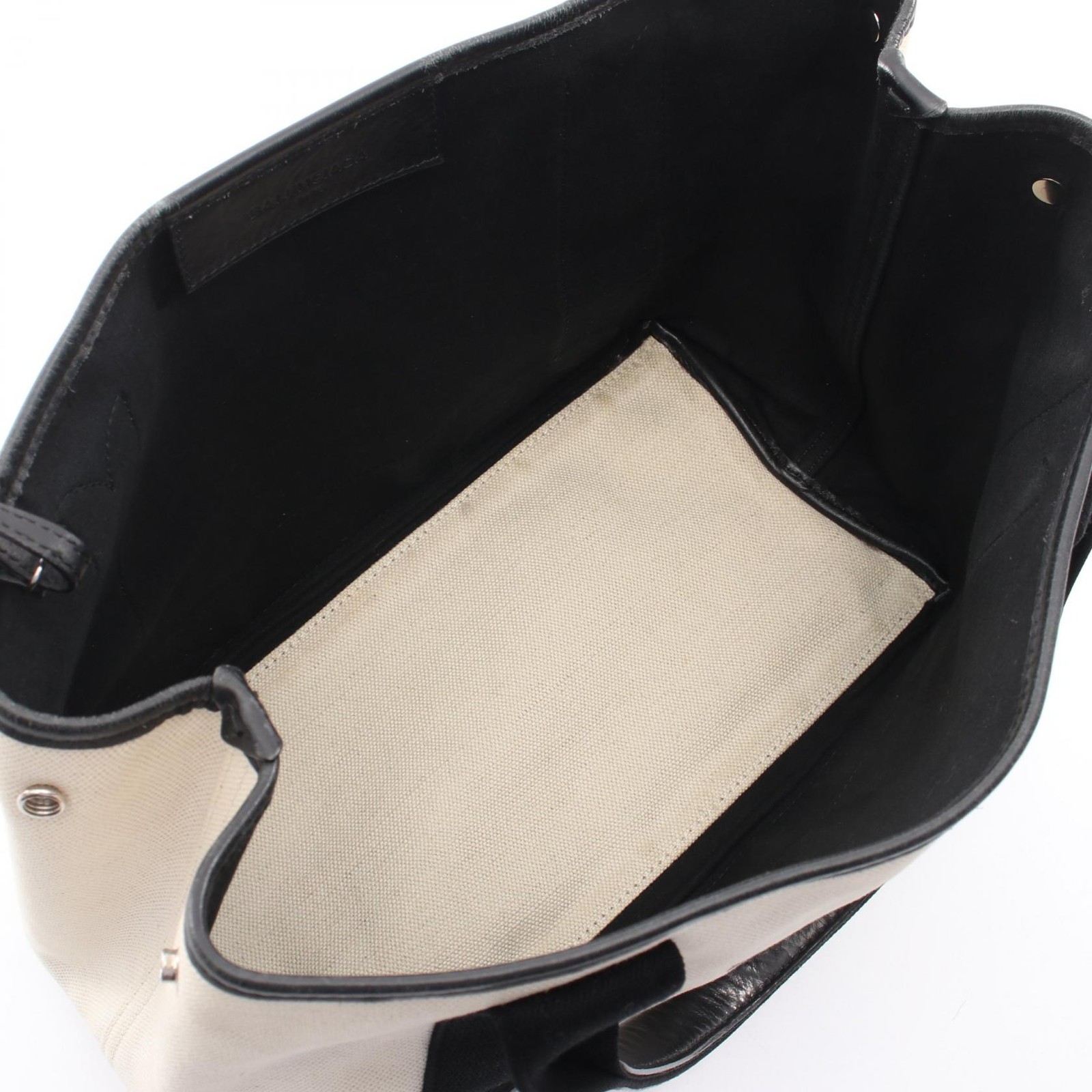 BALENCIAGA NAVY CABAS S Tote Bag 339933 canvas leather Beige Black Used Women