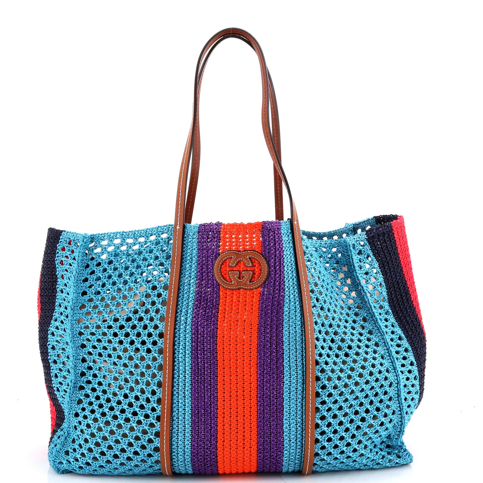 Gucci Interlocking G Web Tote Raffia Medium