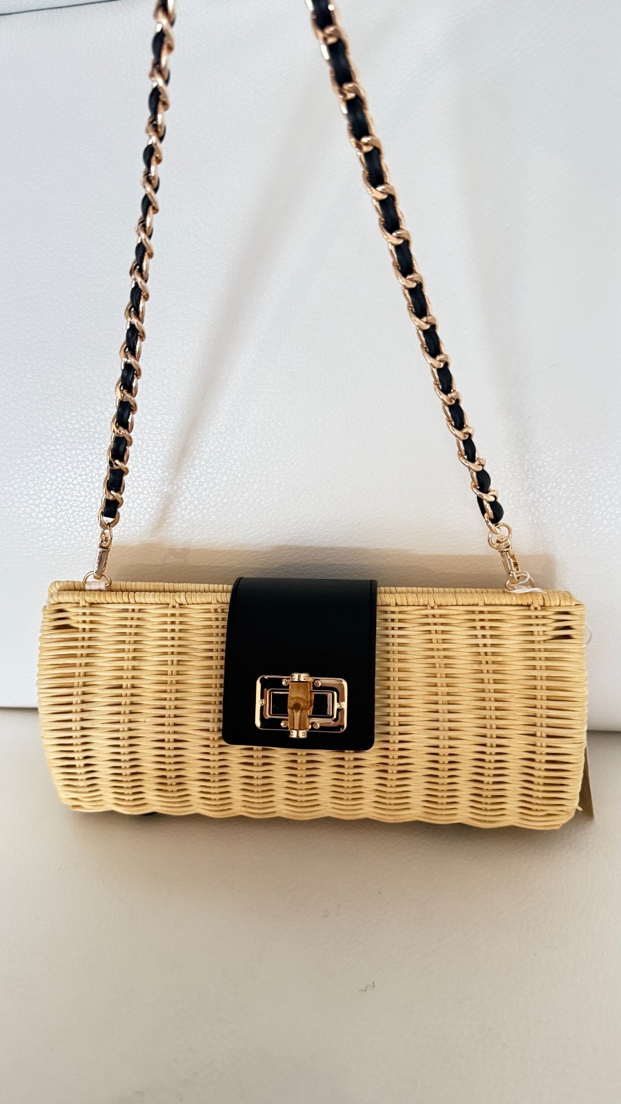 NWT TOMMY BAHAMA WOVEN WICKER SHOULDER BAG CLUTCH PURSE TAN BLACK