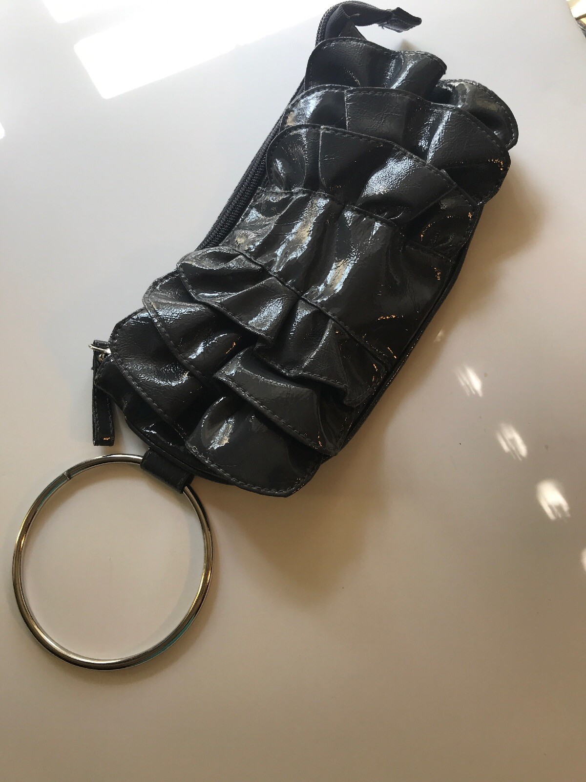 Chateau Purse Dark Grey Leather Handbag Ruffles Key Ring