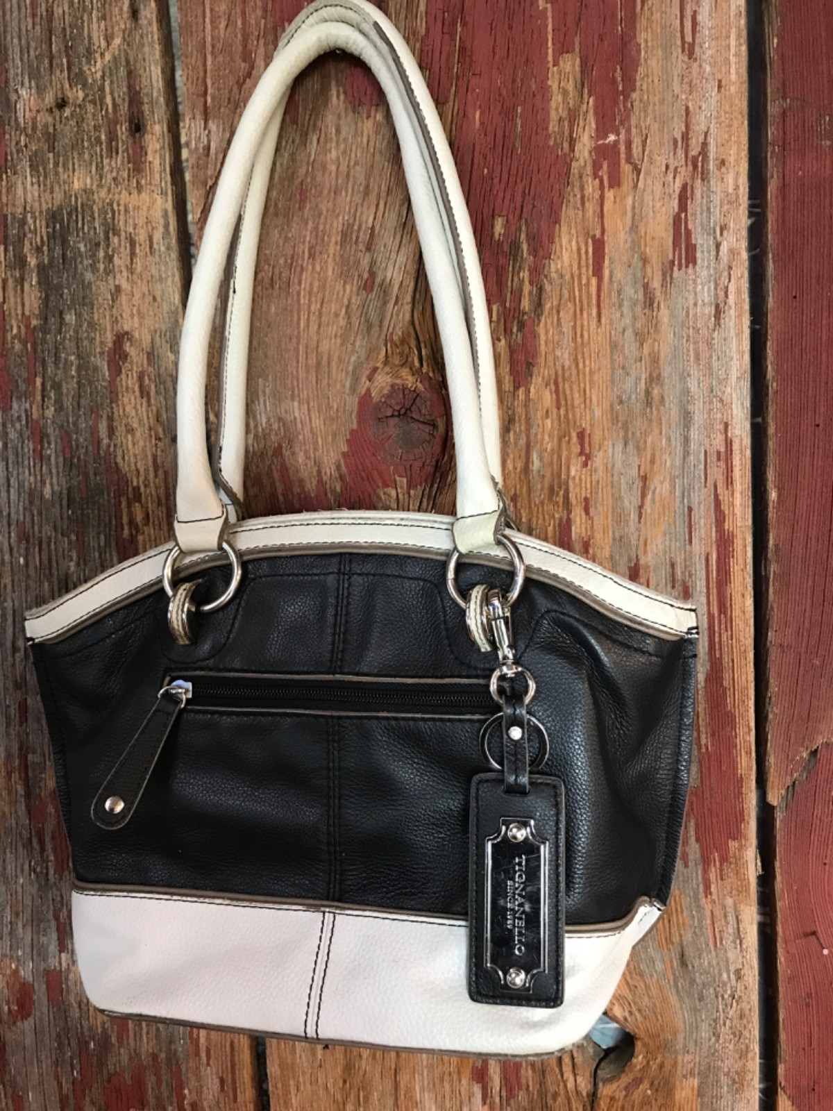 Tignanello leather navy blue & white shoulder bag purse