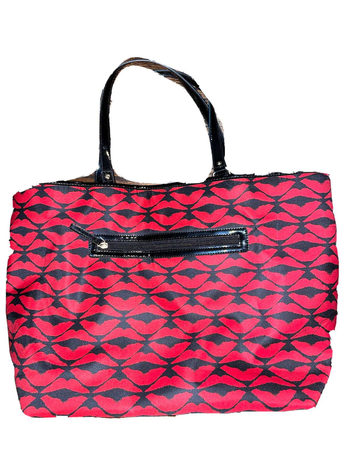 Lulu Guinness Shoulder Purse Shopper Tote Black Red Lips Kisses Kiss Coin Purse