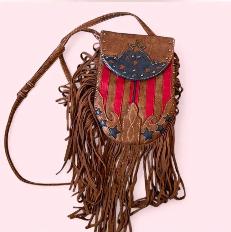 Shyanne Western Crossbody Bag genuine leather Flap Fringe Studded Strap