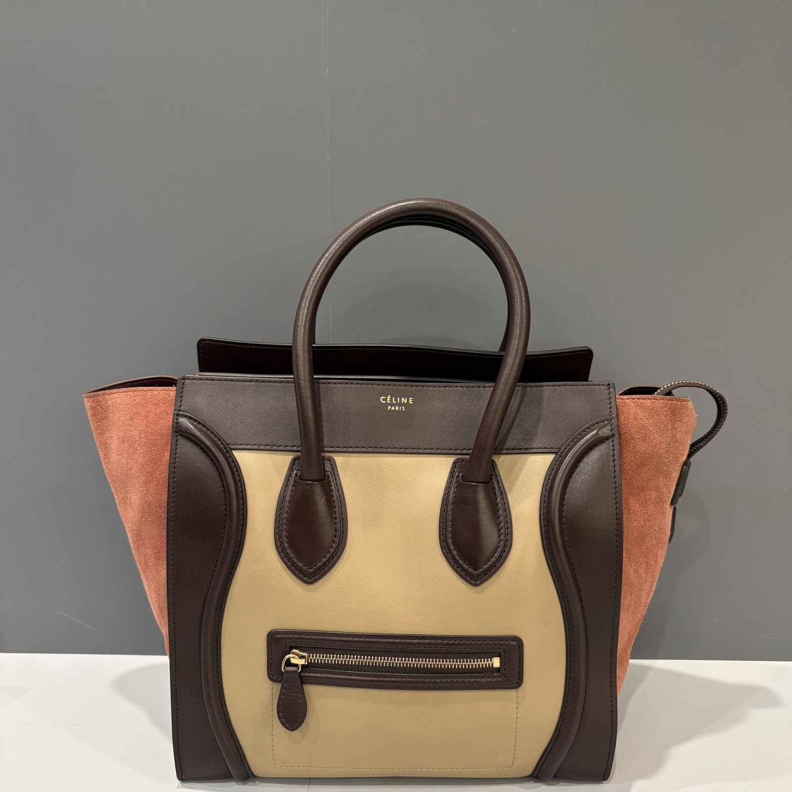 Celine Mini Luggage Grey Burgundy Calfskin Doblis Suede Suede (oy022426a1)