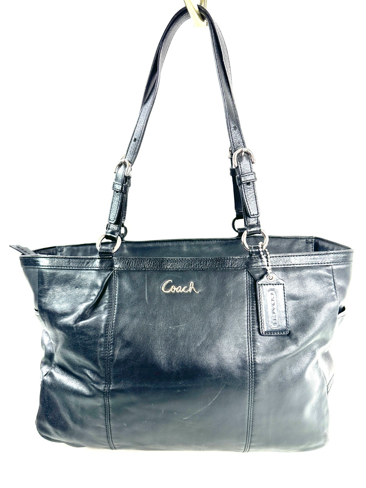 Coach Gallery F17722 Black Leather East West Carryall Shoulder Bag Side Pockets