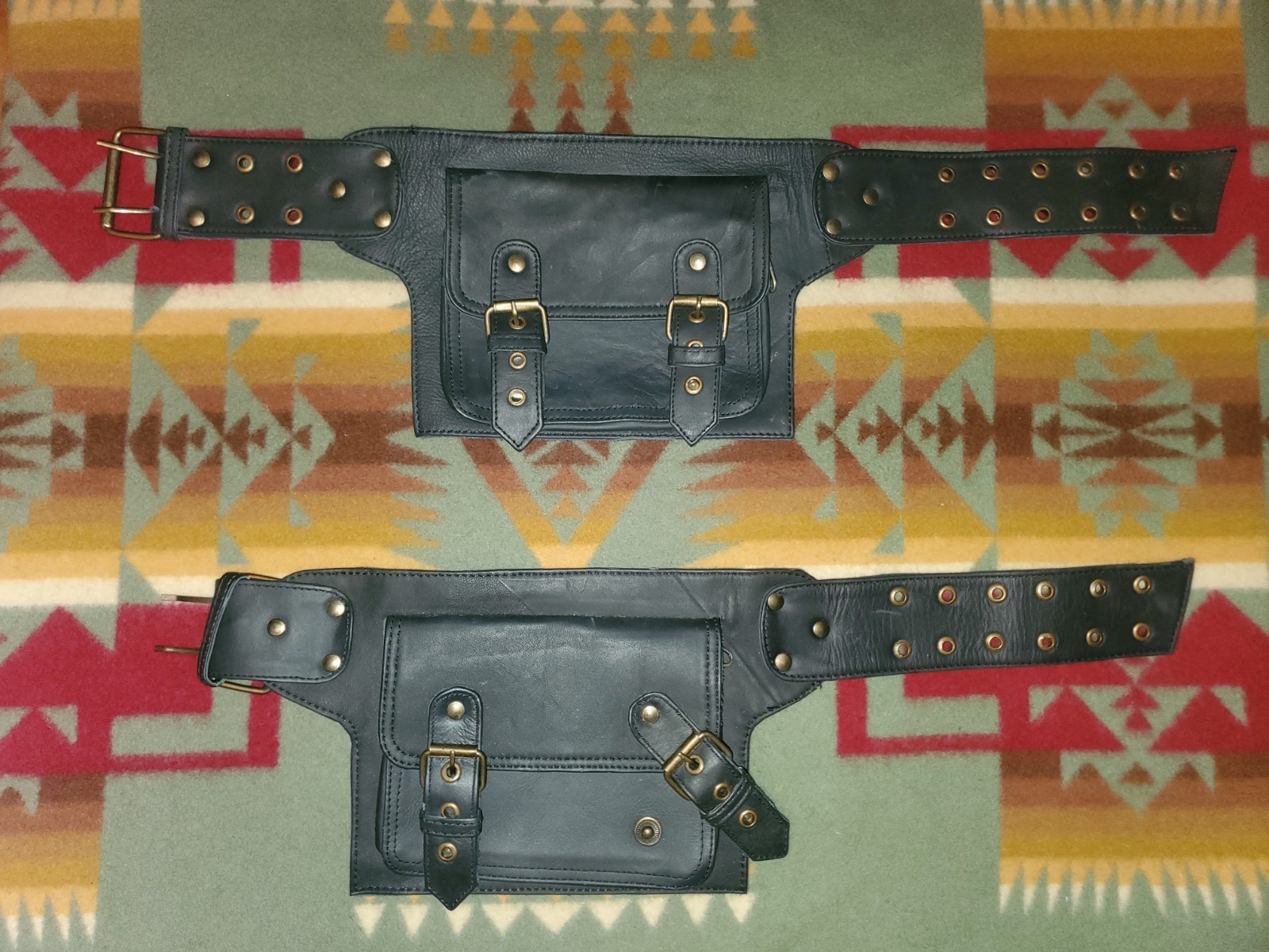 RARE Vtg Rover Utility Belt In Matte Black Leather/ Brass S/M Up to 40″ Waist
