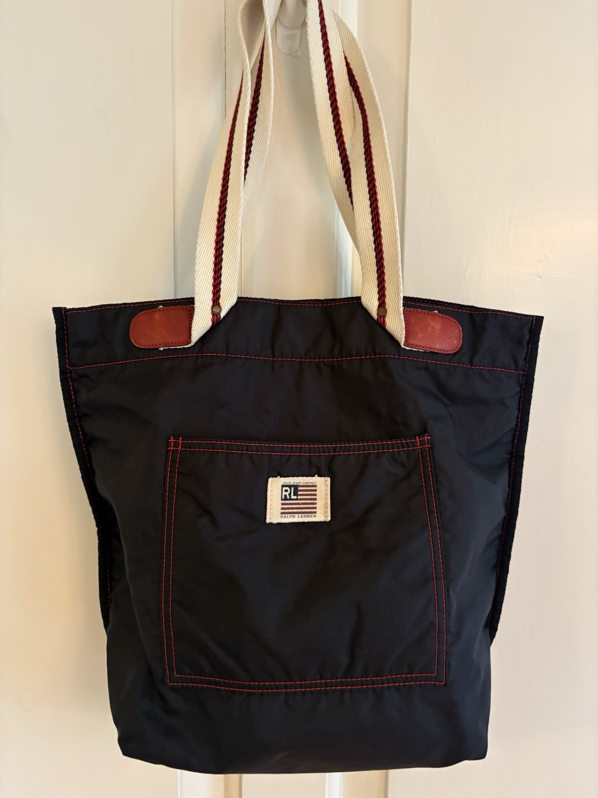 Vintage Polo Jeans Co Ralph Lauren Tote Bag Navy/ Red Stitch USA Flag Y2K 90s