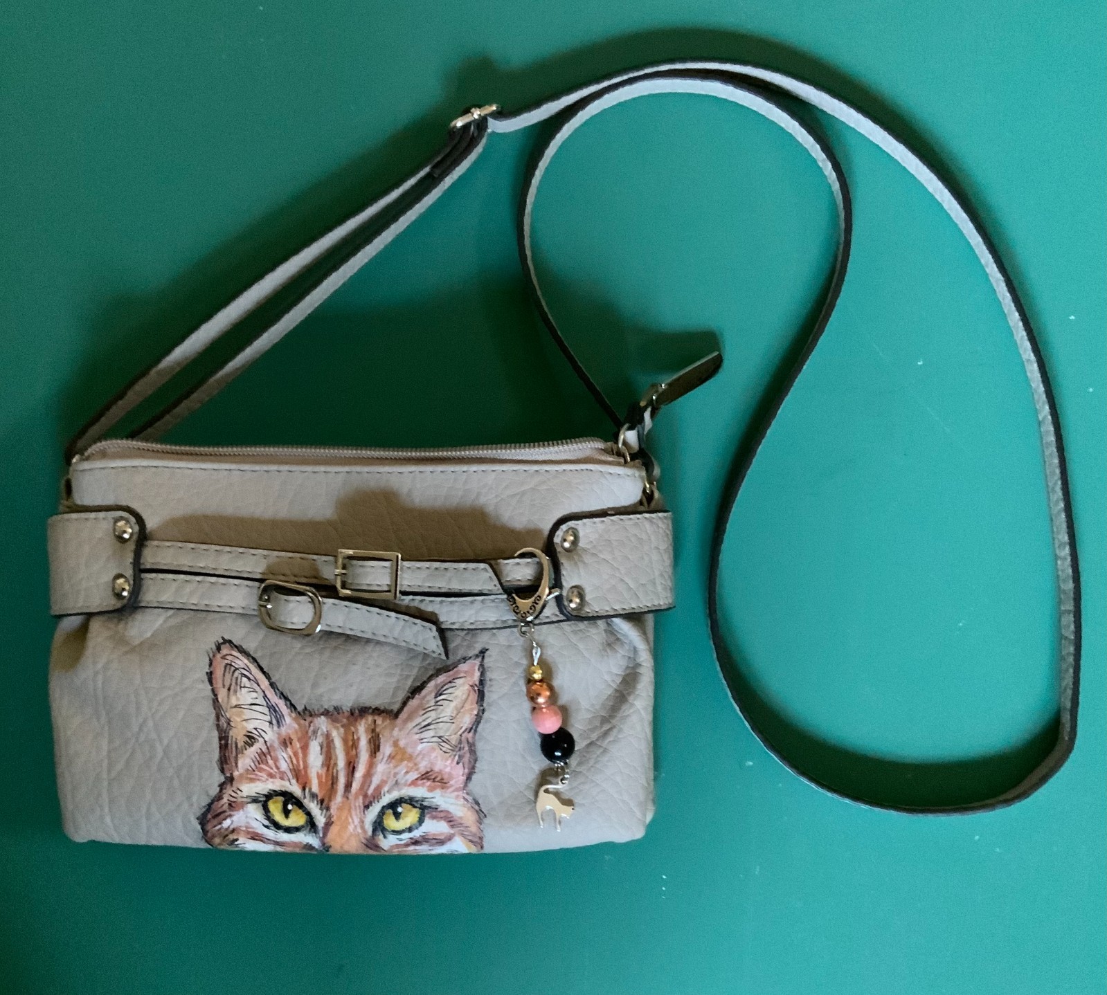Cat purse handbag *Orange tabby cat bag with charm* Handpainted *Unique