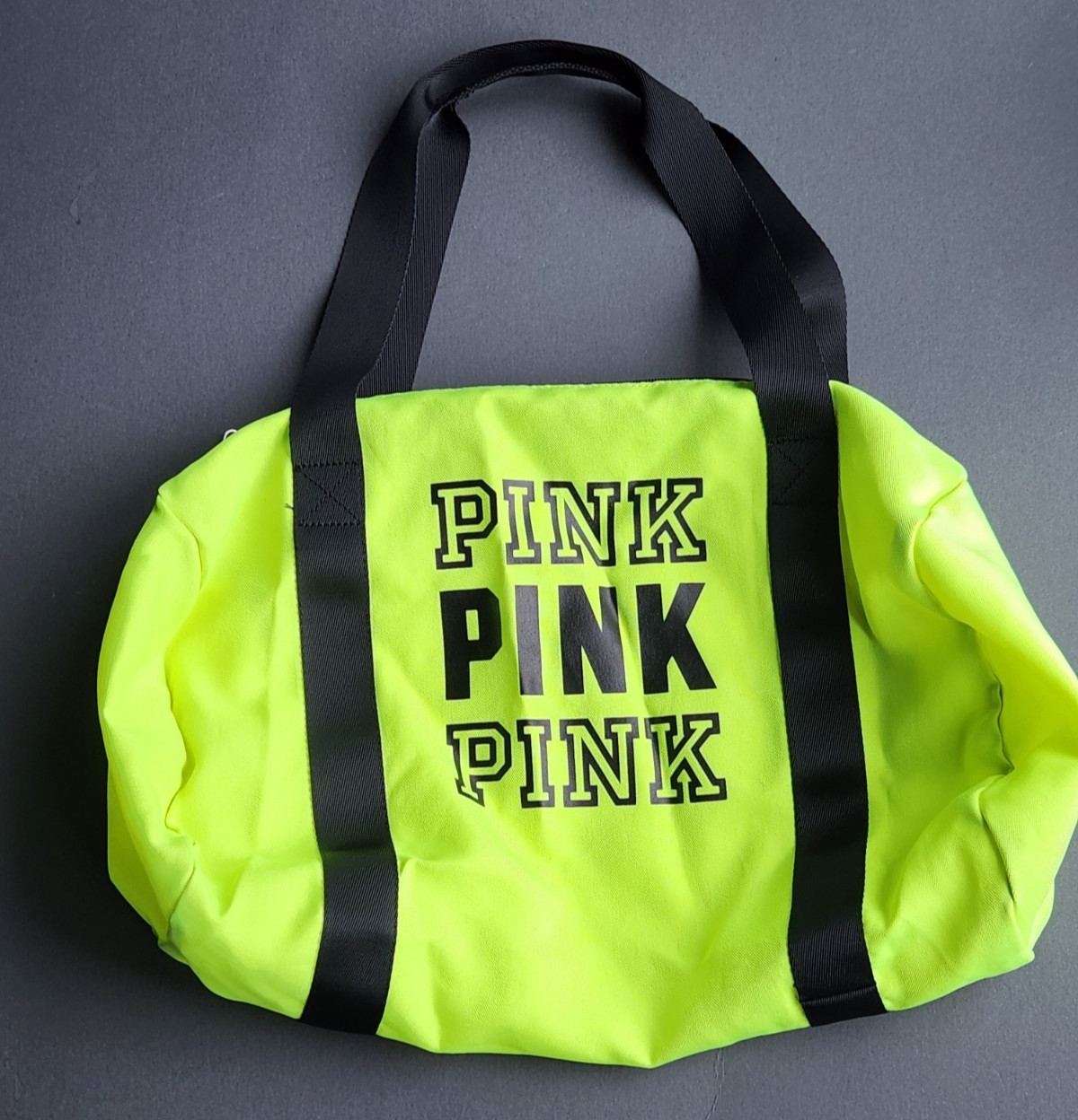 Victoria’s Secret PINK Neon Yellow Green High Visibility Duffle Zipper Sport Bag