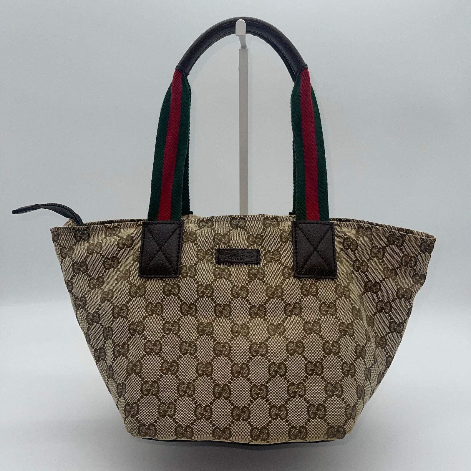 GUCCI Canvas Sherry Web Line Tote Bag GG Beige Red Green 131228