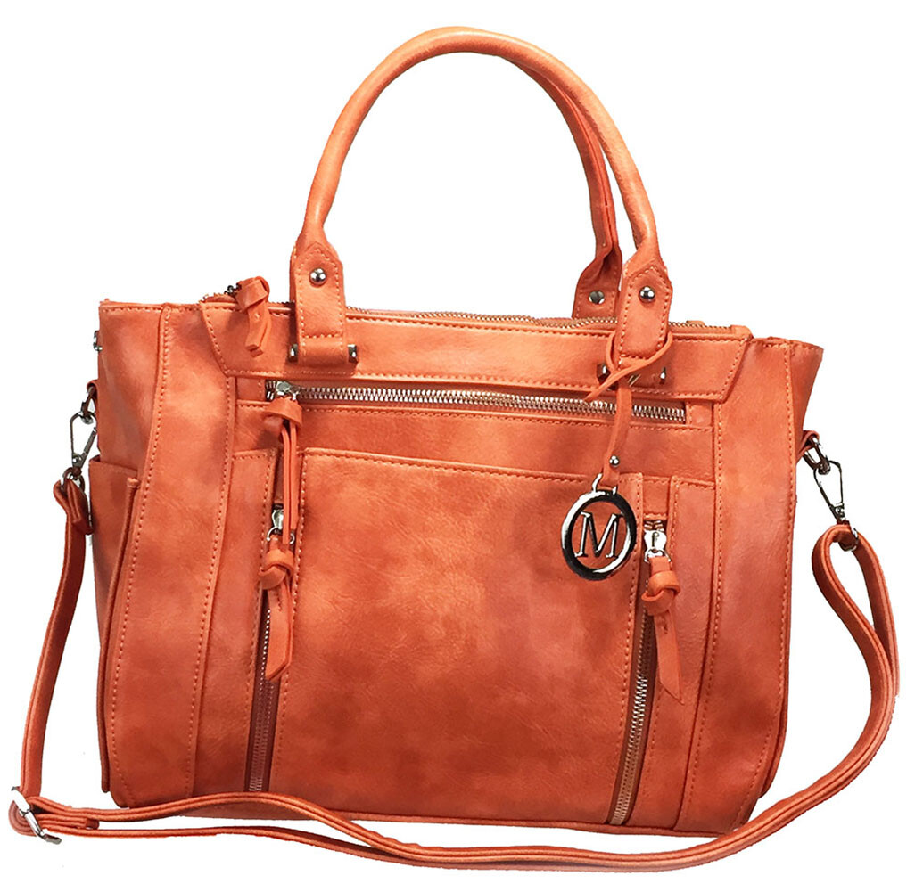 Zzfab Multi Zippers Locking Faux Leather Concealed Carry Gun Purse Orange B788