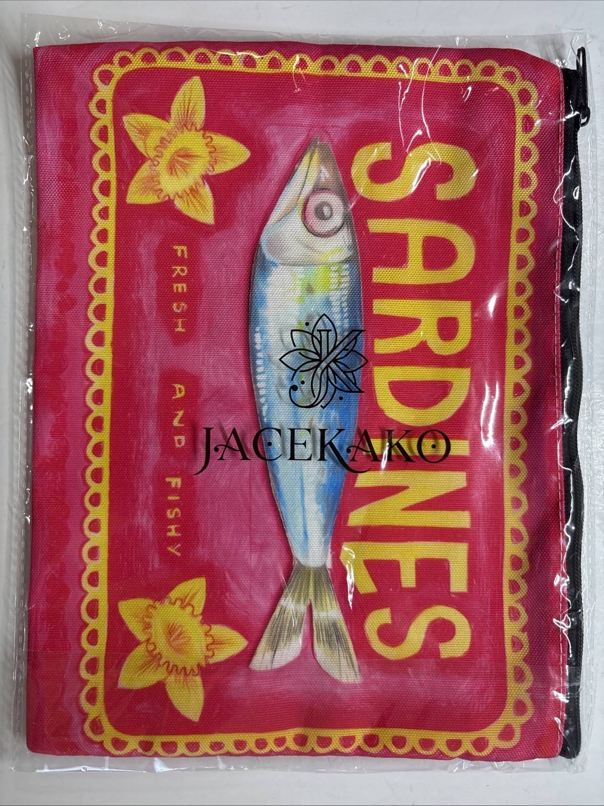 Vintage Style Sardine Tin Design Small Pouch Makeup Bag 8.5”x 7”
