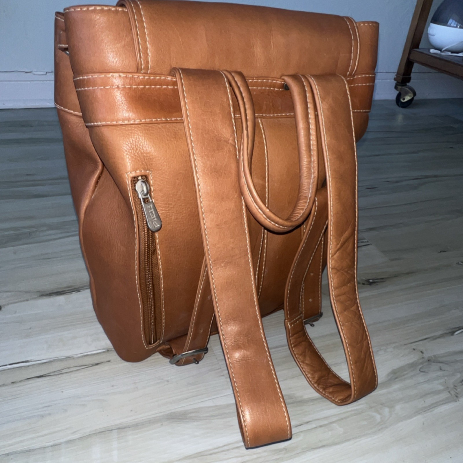 Piel Brown Leather Mini Backpack Buckle Accent Zipper Pockets, Never Worn
