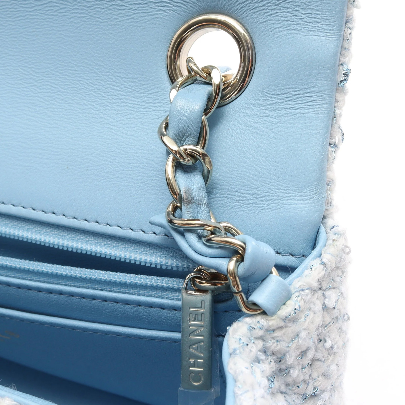 Chanel Matelasse 20 Shoulder Bag Blue Tweed #RCB14796