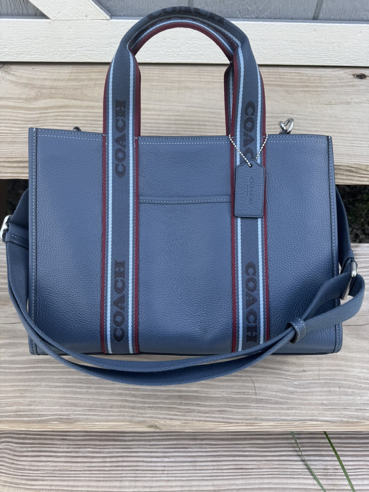 Coach Smith Tote Pebble Leather & Webbing Denim Blue Crossbody Bag