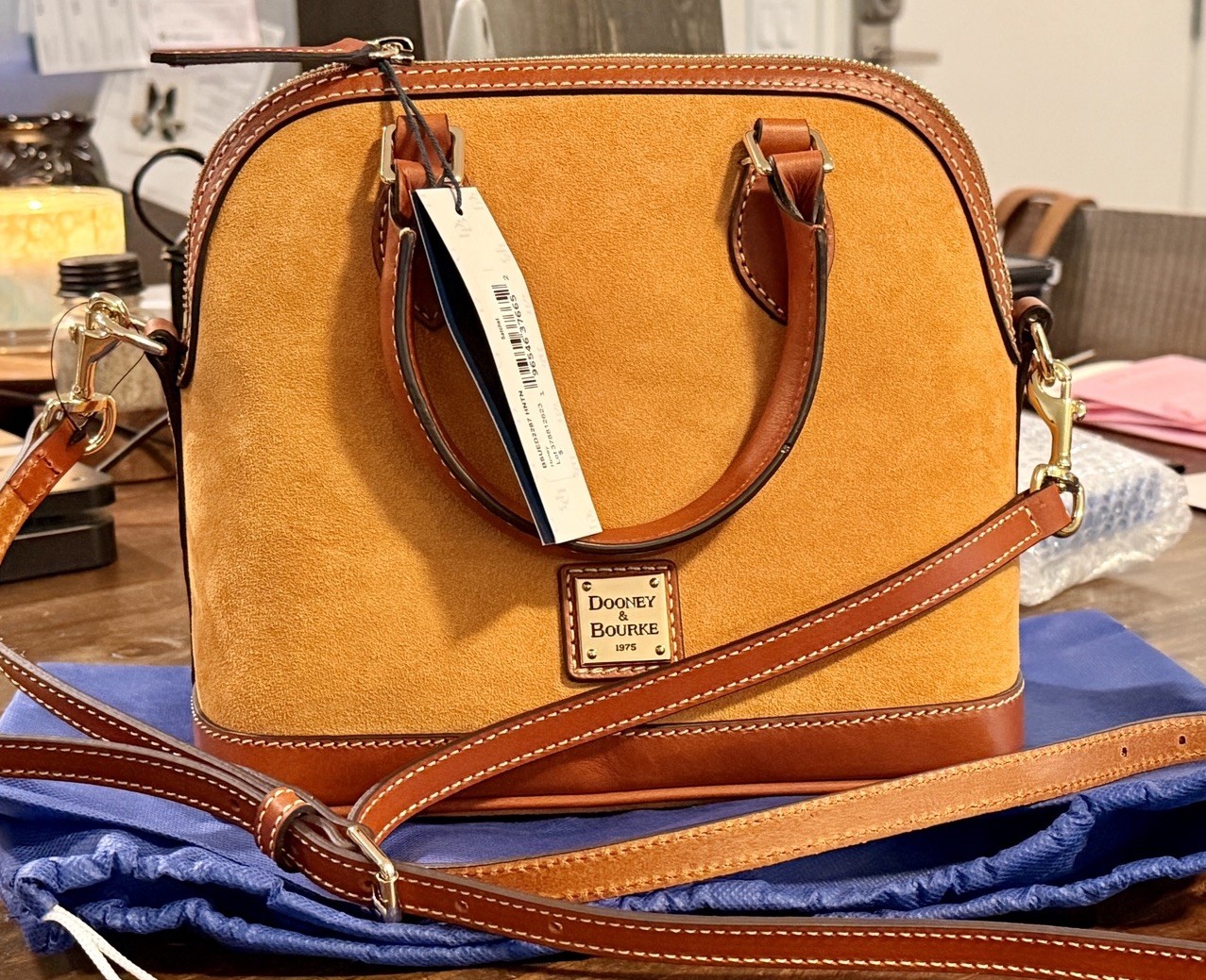 NWT Dooney & Bourke Suede Satchel Honey Crossbody w/ Strap Sold Out
