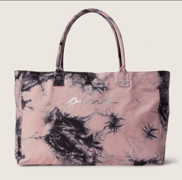 New NWT VICTORIA’S SECRET Pink & Black Tie Dye Large Canvas Tote – Holiday 2022