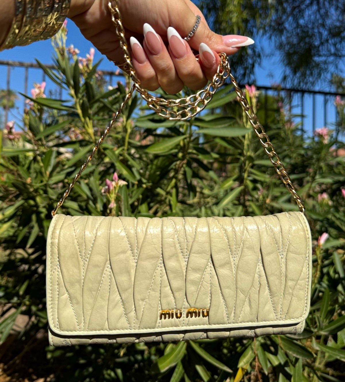 Authentic MIU MIU Matelassé Nappa Lux Leather Wallet On Chain