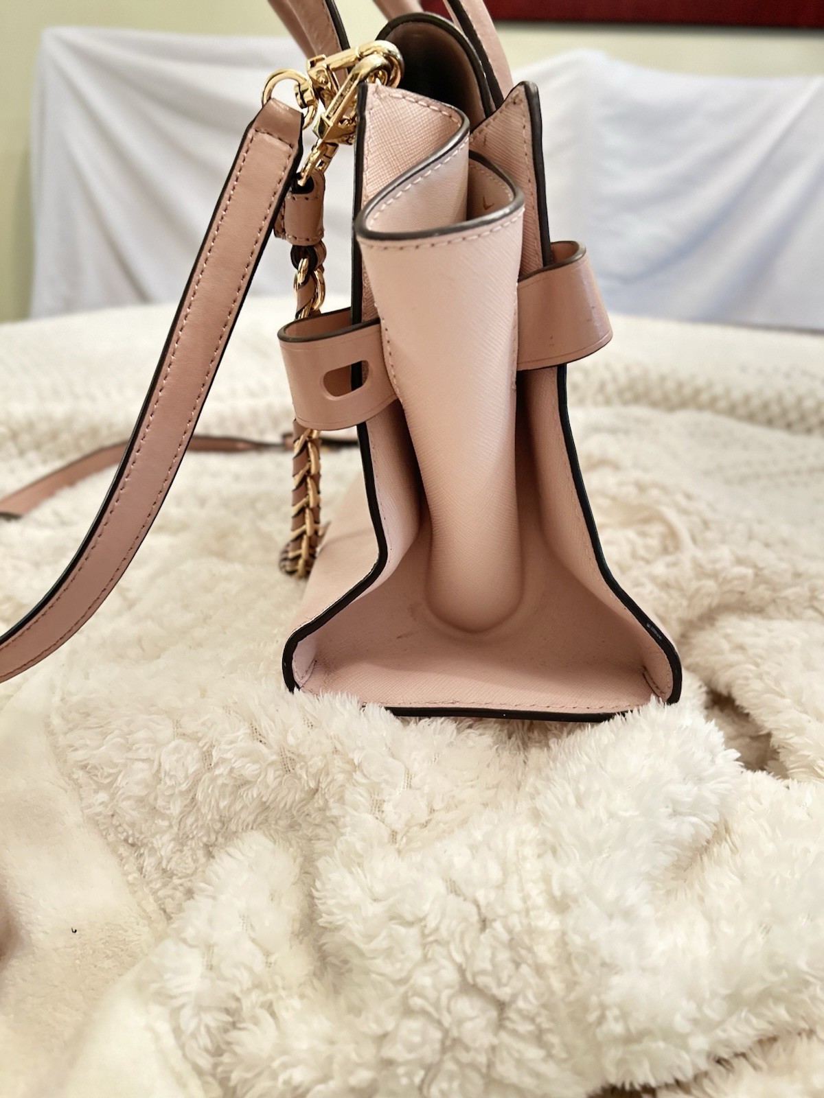 Michael Kors “Carmen” Medium Flap Satchel Shoulder Bag Pink/White