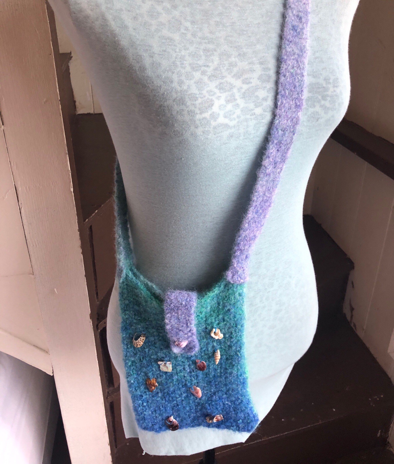 Hand Knitted Mermaid Shell Beach Cross Body Bag